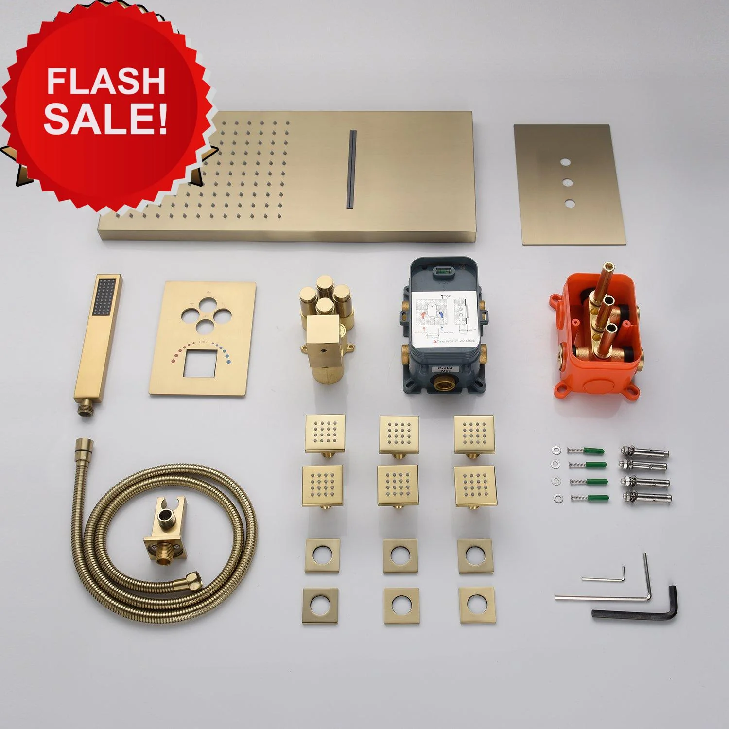 22inch Brushed gold 4 way Thermostatic Shower valve system that each function run all together and separately - Image 6