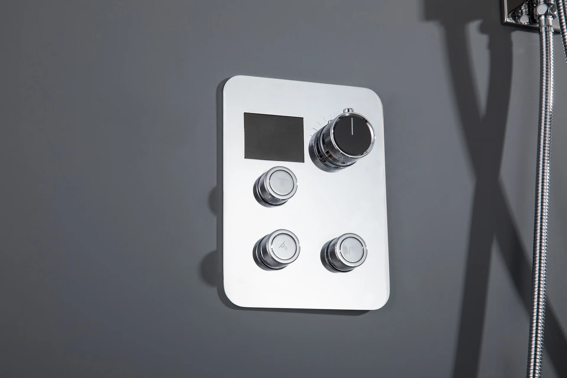 Chrome 20inch Or 24 inch rain head 3 way digital thermostatic shower faucet with 6 body jets and sliding bar - Image 11