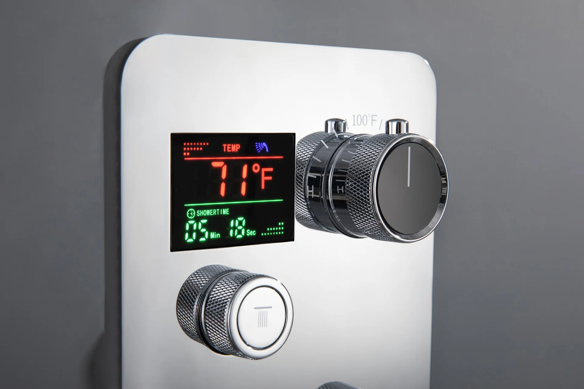 Chrome 20inch Or 24 inch rain head 3 way digital thermostatic shower faucet with 6 body jets and sliding bar - Image 12