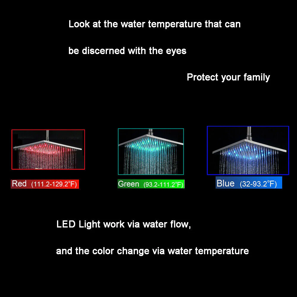 Chrome 3-Way Digital Shower System with 12" or 16" Rain Head: LED Options - Image 4
