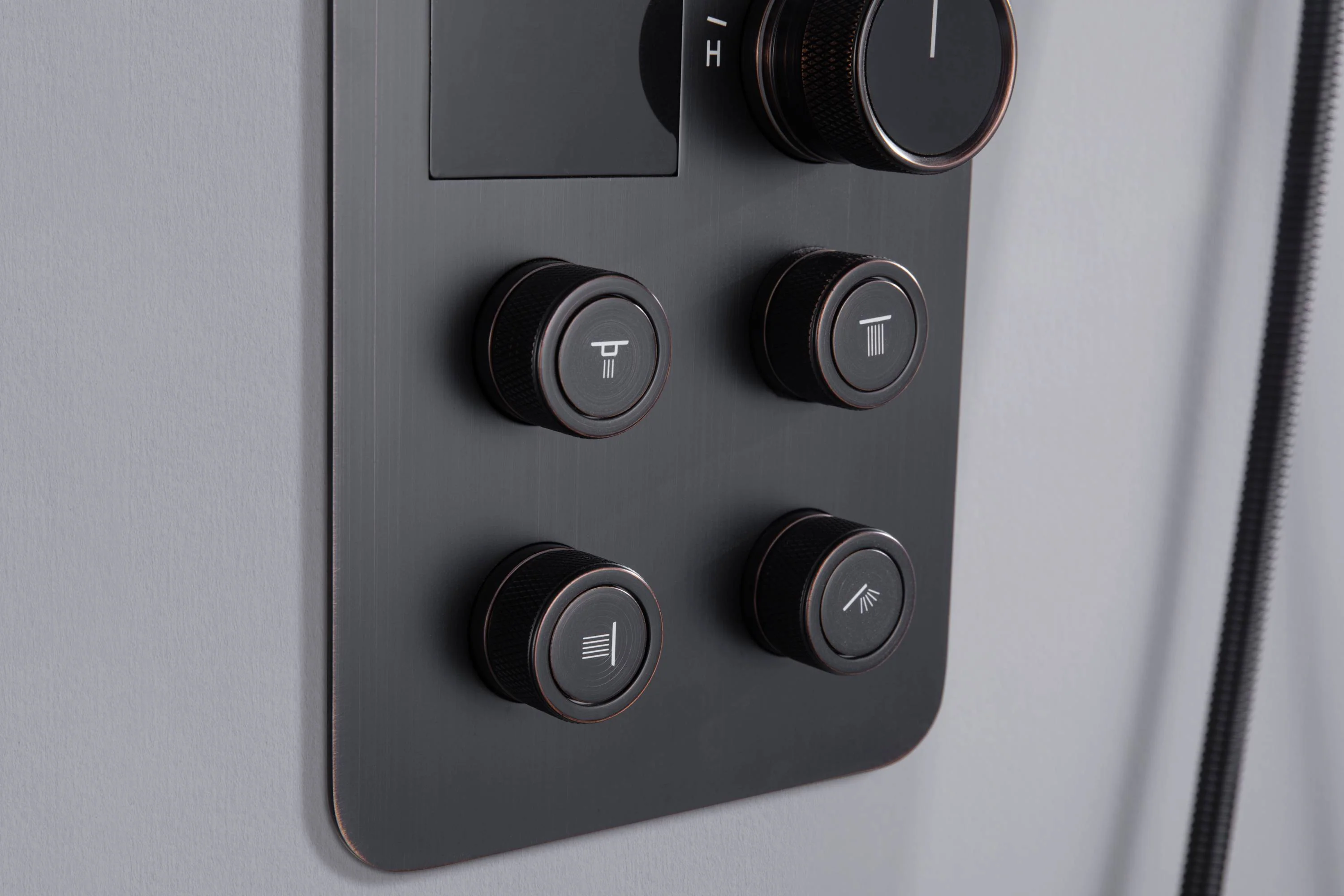 12-Inch Or 16 inch Non-LED Oil Rubbed Bronze (ORB) Ceiling-Mounted 4-Way Thermostatic Valve with Wall-Mounted 12-Inch Rain Head, Body Jets, and Dual Functionality - Image 4