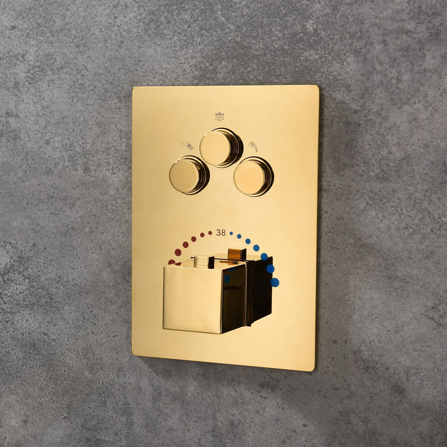 Wall Mounted 6 inch Regular head Polished gold  3 way Thermostatic Shower system that each function run all together and separately - Image 4