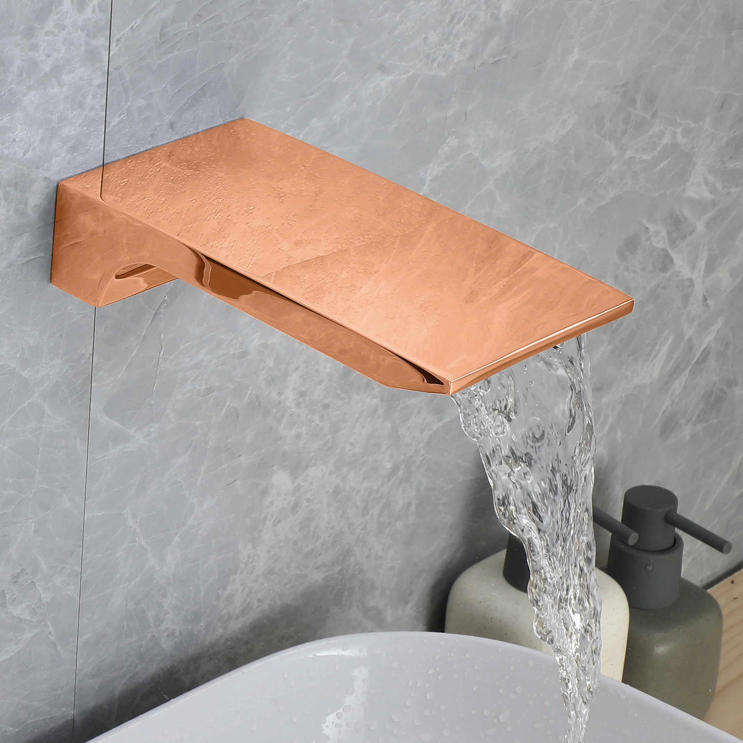 12-Inch Rose Gold Wall Mounted Two-Way Pressure Balance Shower System with Waterfall Tub Spout - Image 8