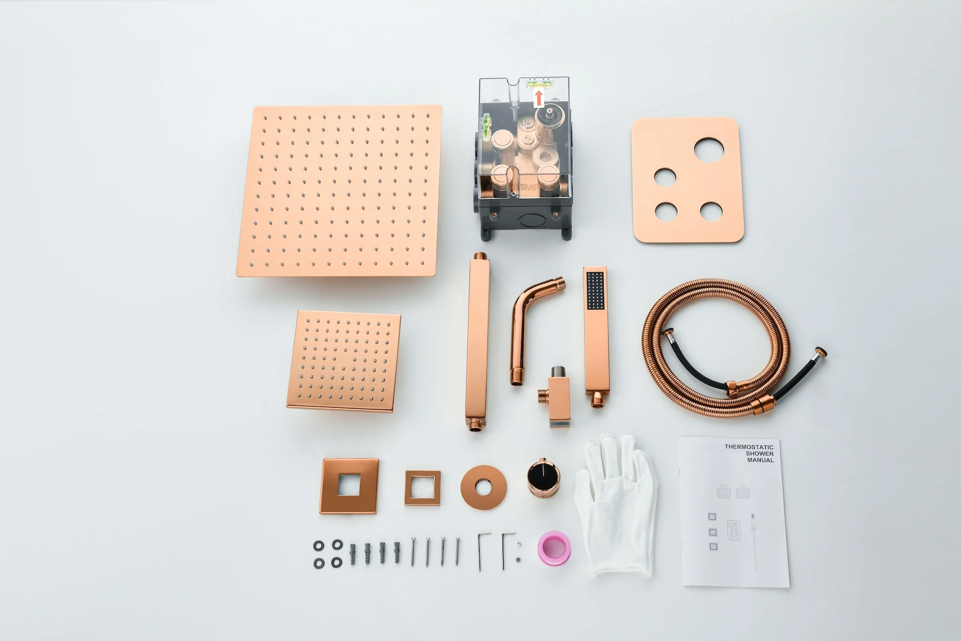 Luxurious Rose Gold 3-Way Thermostatic Shower System | 6-Inch Regular High-Pressure Shower Head | 12-Inch Ceiling Mount Rainfall Shower Head - Image 12