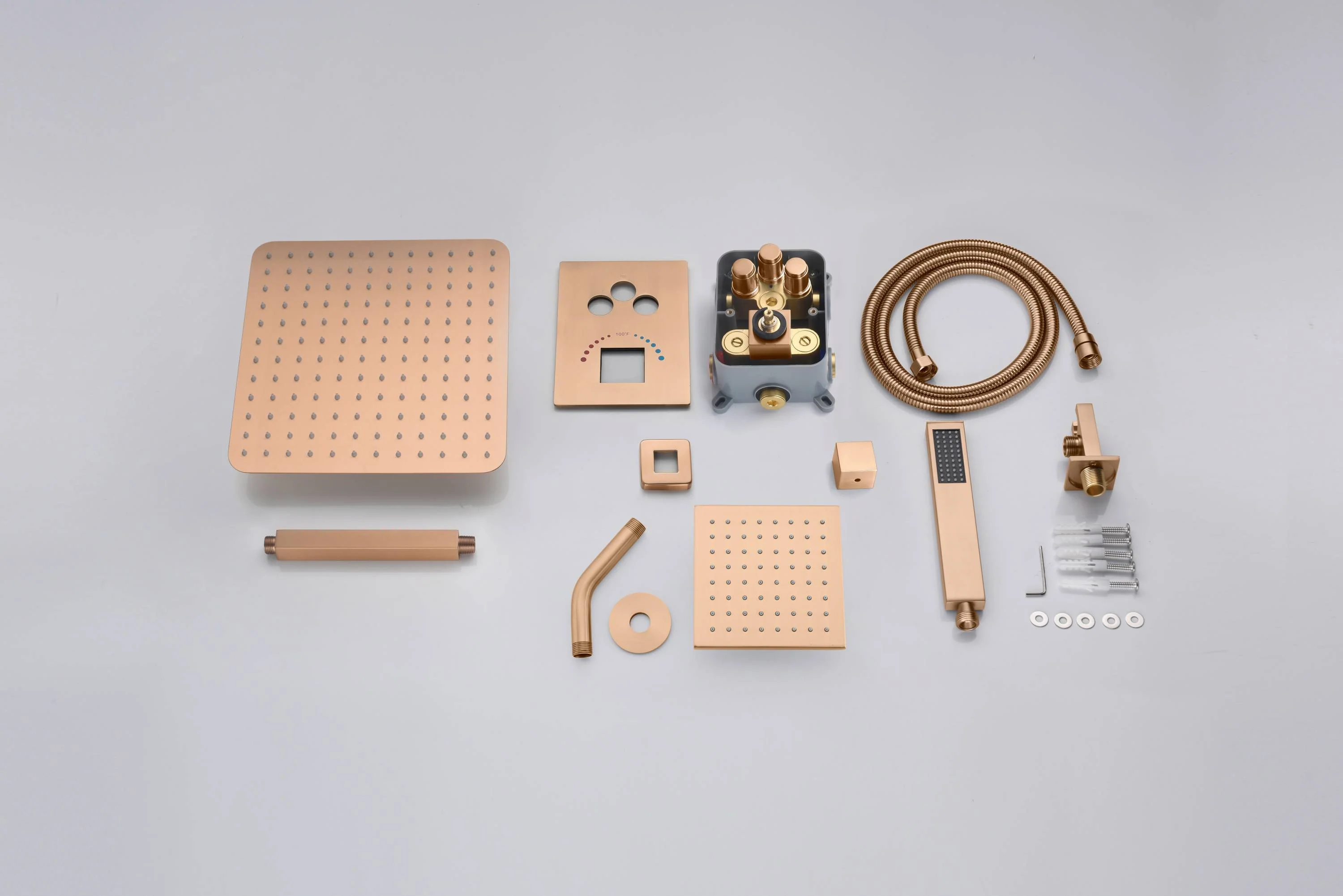 Luxurious Rose Gold 3-Way Thermostatic Shower System | 6-Inch Regular High-Pressure Shower Head | 12-Inch Ceiling Mount Rainfall Shower Head - Image 6