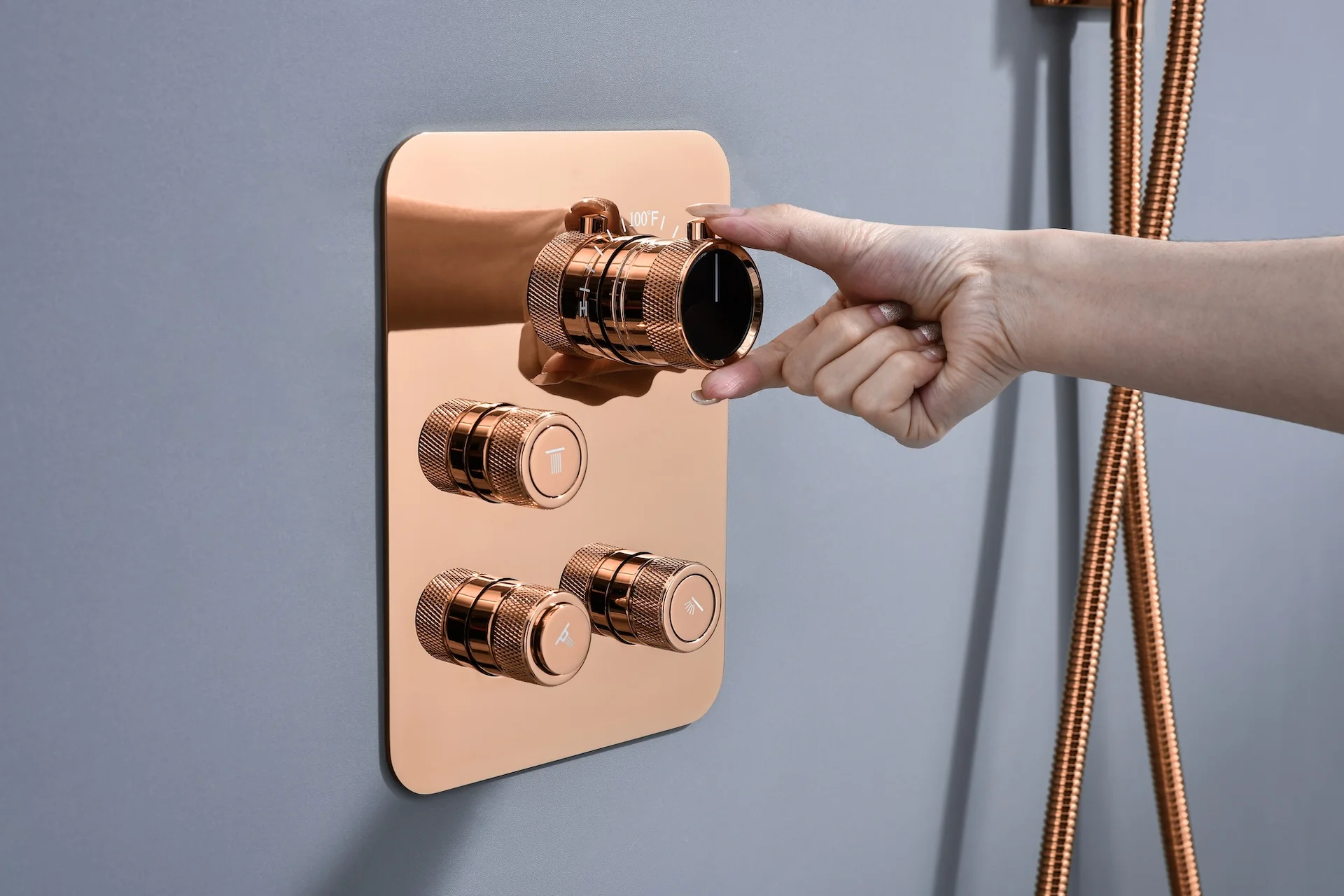Luxurious Rose Gold 3-Way Thermostatic Shower System | 6-Inch Regular High-Pressure Shower Head | 12-Inch Ceiling Mount Rainfall Shower Head - Image 7