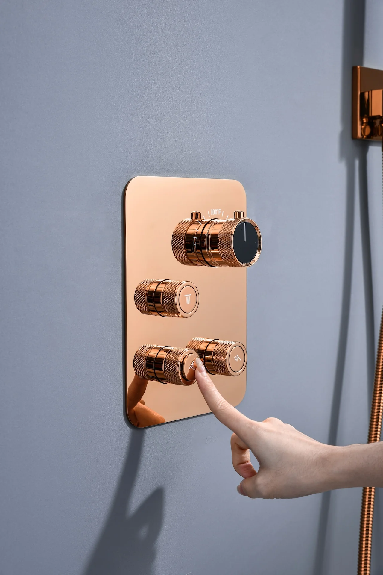 Luxurious Rose Gold 3-Way Thermostatic Shower System | 6-Inch Regular High-Pressure Shower Head | 12-Inch Ceiling Mount Rainfall Shower Head - Image 8