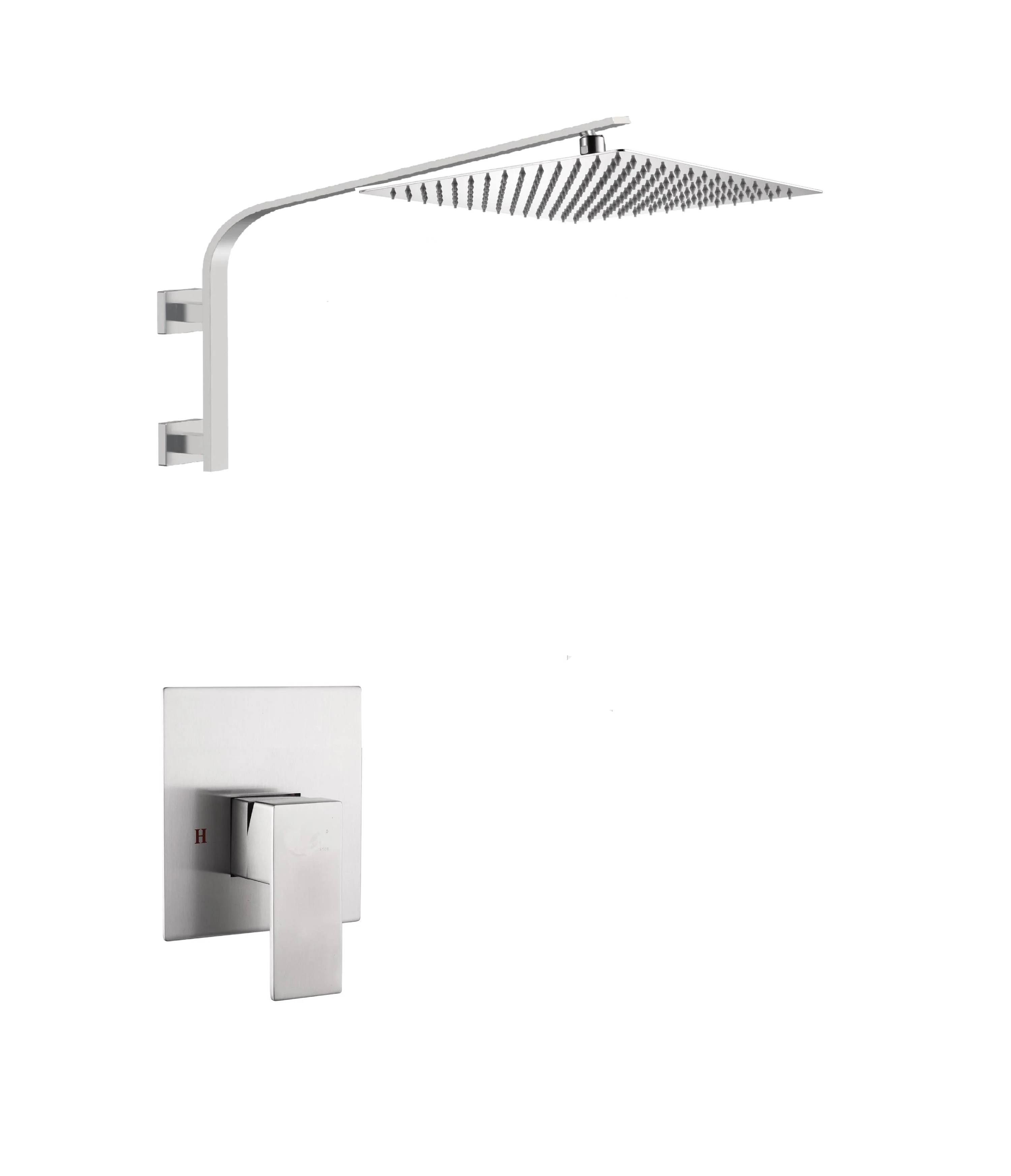 12 Inch Rain head big arc wall Mount Brushed Nickel Shower System two way or single way Rough-in Valve Body with trim - Image 7