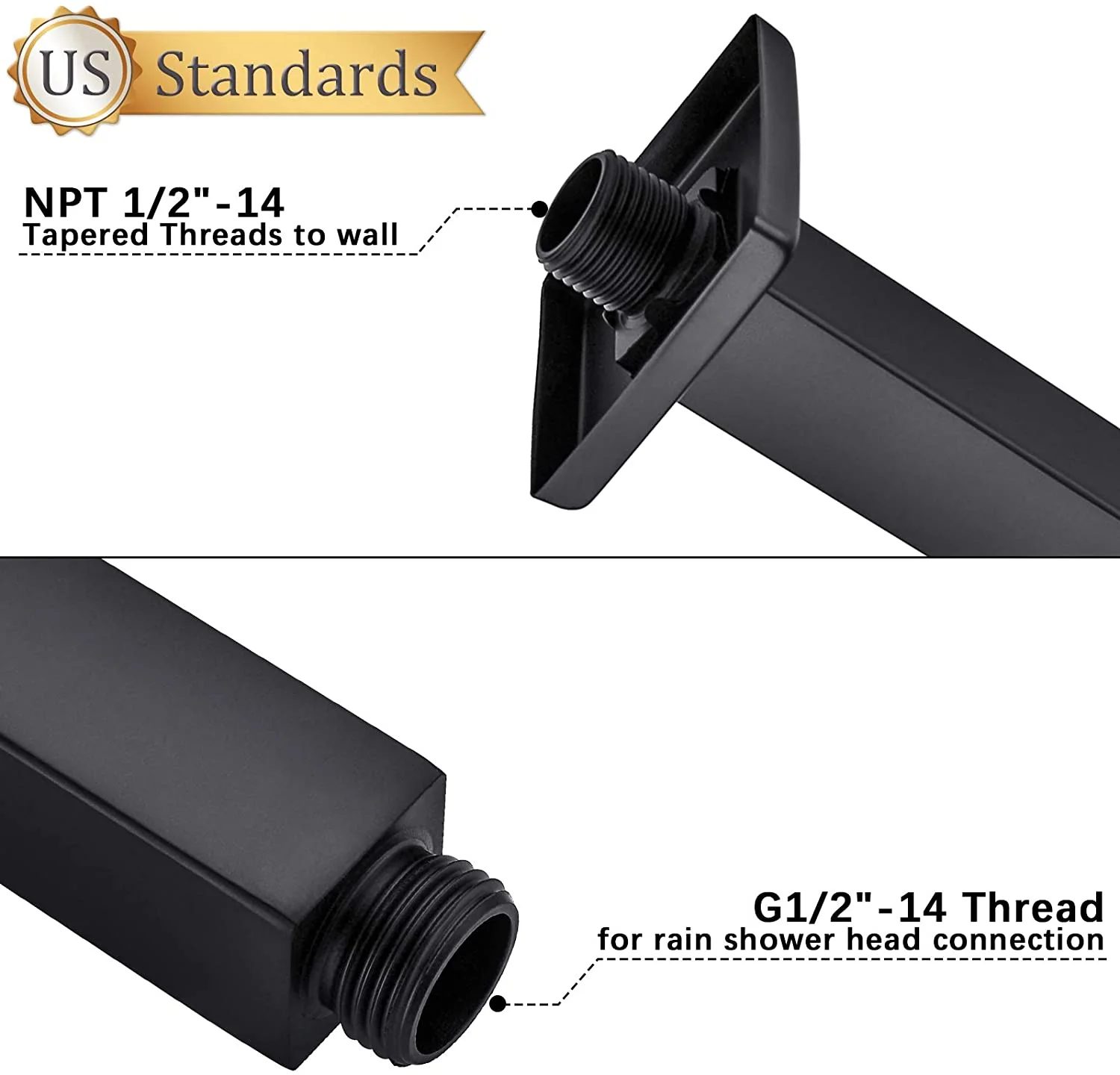 Matte Black Ceiling Mount Shower Arm Brass - Multiple Length Options Available - Image 3