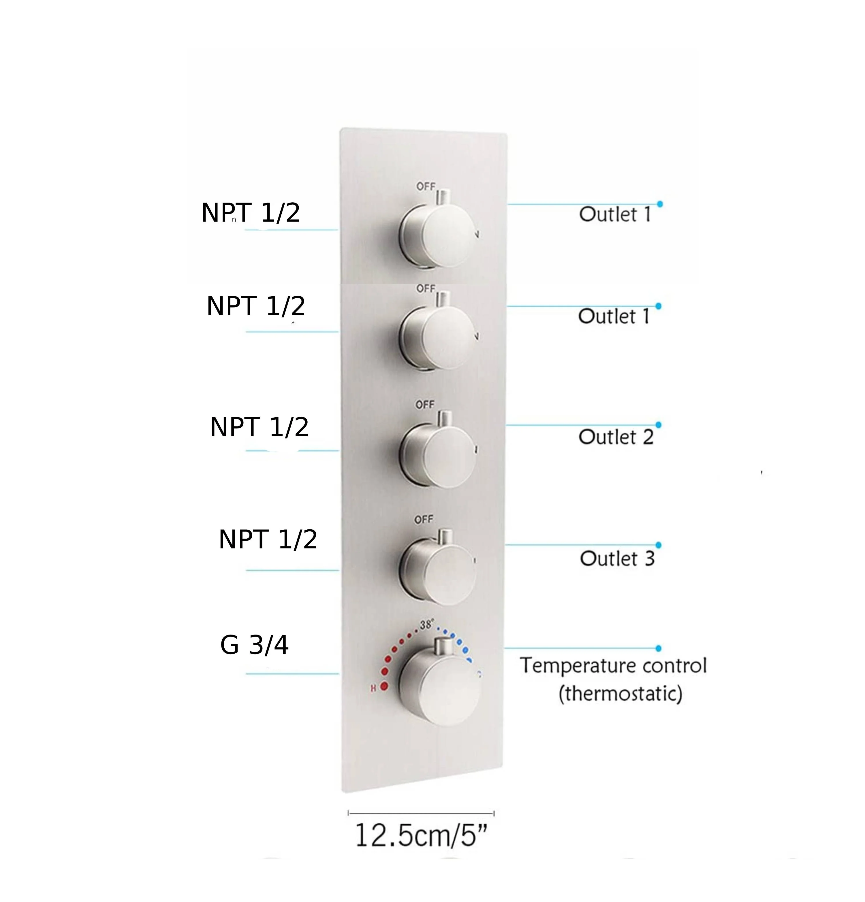 4 way thermostatic rough in valve with trim,5 finishing colors available - Image 2