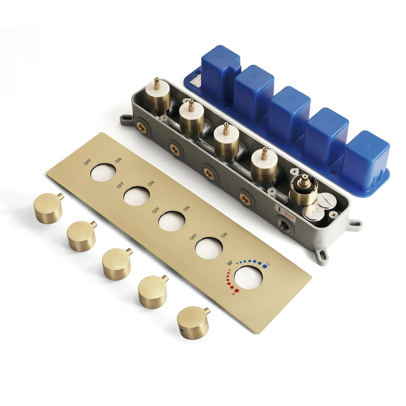 3 way or 4-Way Thermostatic Rough-In Valve with Trim, available in Matte Black, Brushed Nickel, Chrome, and Brushed Gold - Image 10