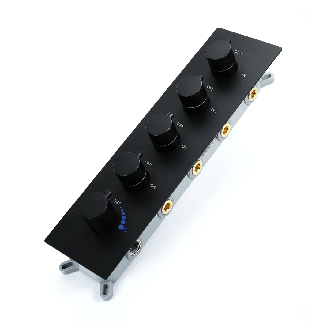 3 way or 4-Way Thermostatic Rough-In Valve with Trim, available in Matte Black, Brushed Nickel, Chrome, and Brushed Gold - Image 4