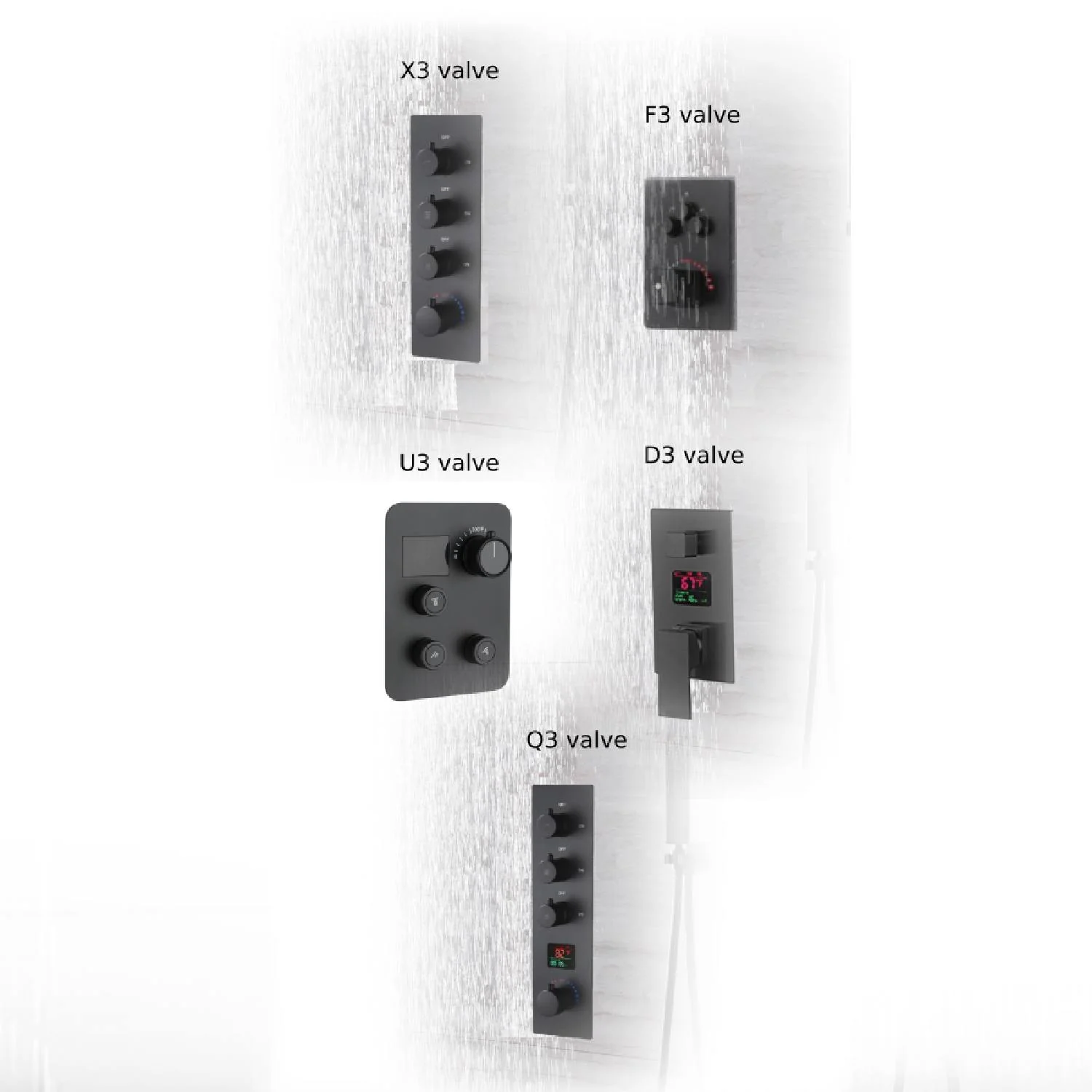 Matte Black 20'' or 24'' Ceiling or Flush Waterfall and Rainfall Digital Shower Set with Hand Shower - Image 9