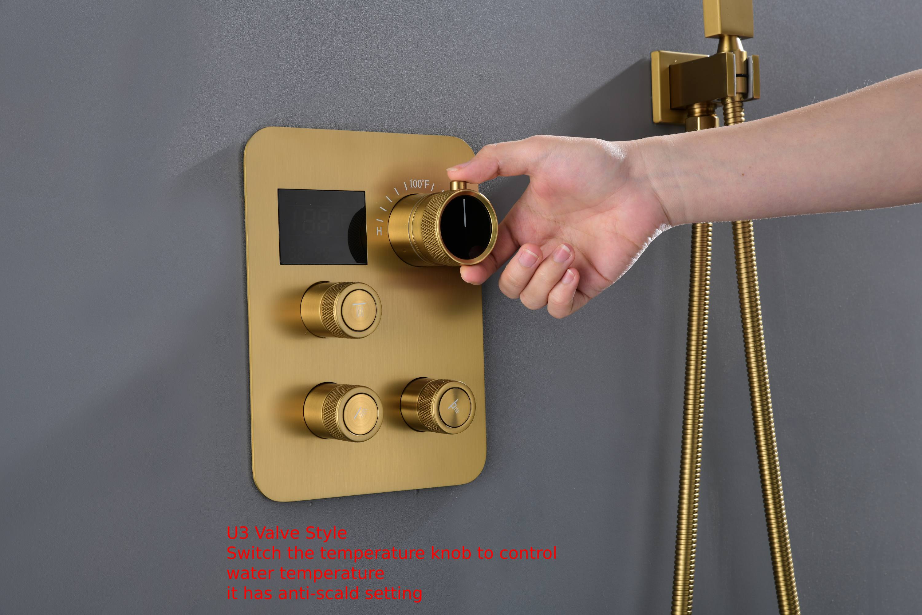 20 inch ceiling or flush mount Brushed gold 3 way thermostatic shower faucet with Body sprayers and handle sprayer - Image 23