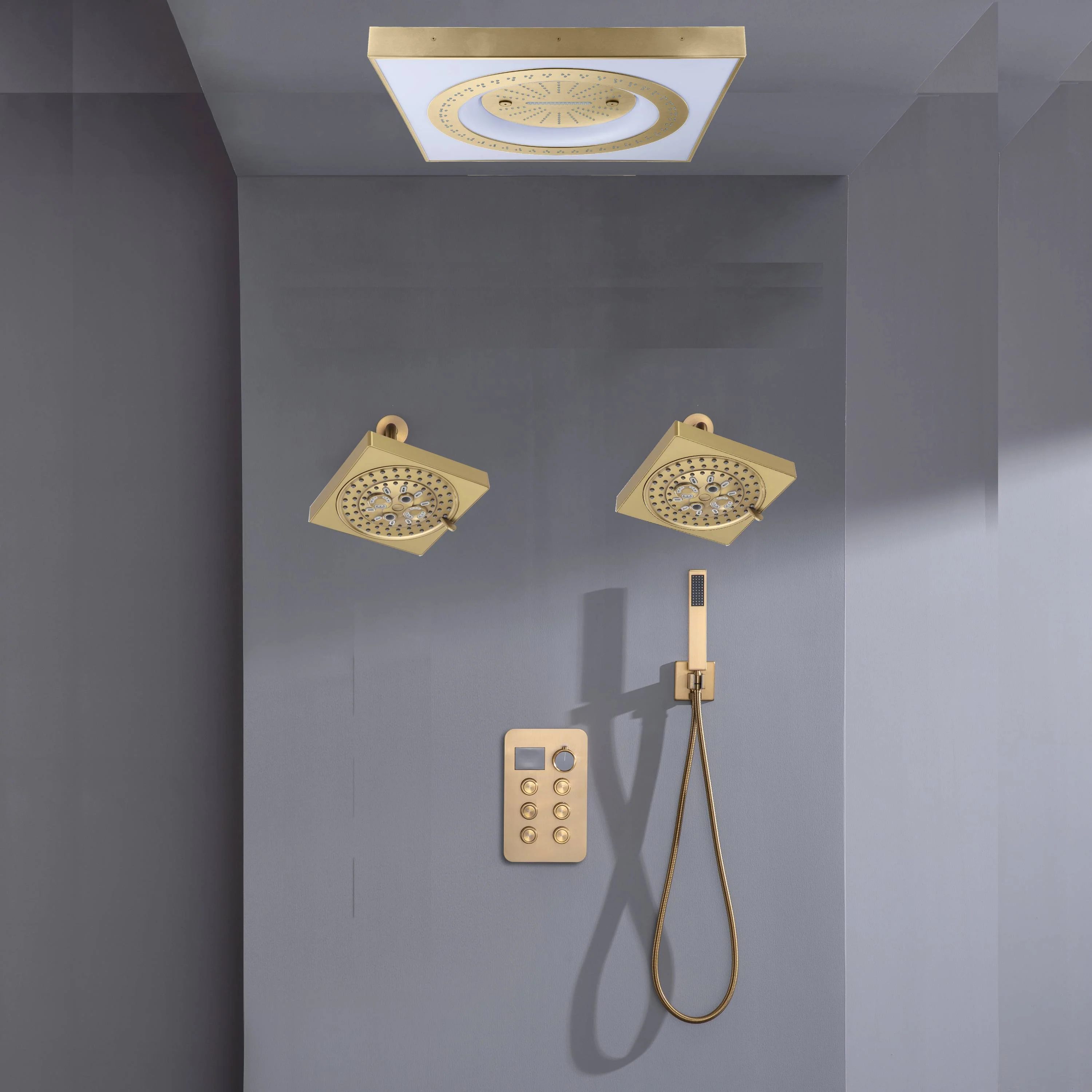 24" Flush Mount Shower Head 6-Way Digital Faucet with Dual 6" Regular Head in Brushed Gold, Nickel, or Matte Black - Image 5