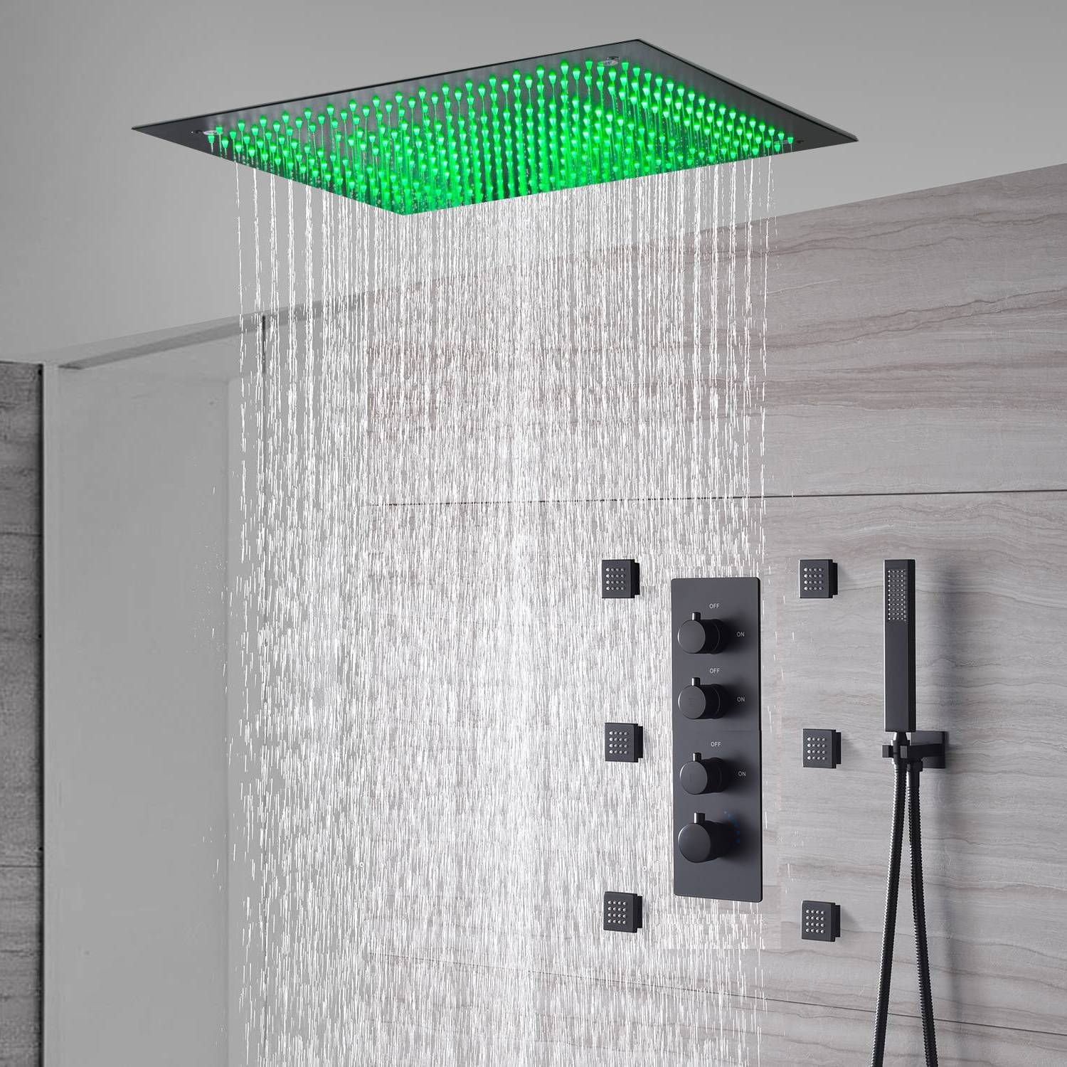 Matte Black 20" or 24" Ceiling-Mounted 3-Way Thermostatic Shower Faucet - Image 4