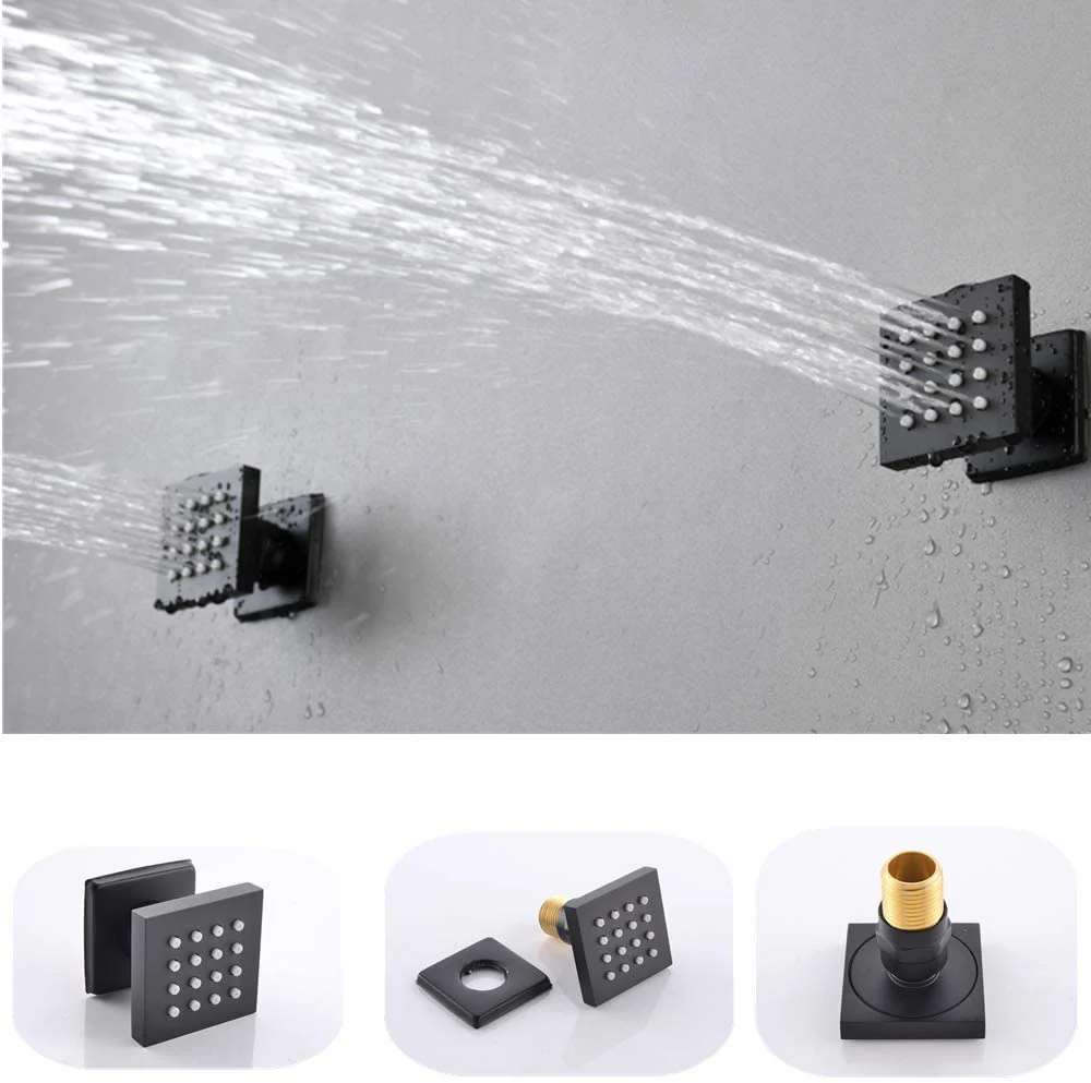 Matte Black Wall-Mounted 3-Way Thermostatic Shower Faucet with 12-Inch or 16-Inch LED or Non-LED Shower Head, Body Jets, and Sliding Bar - Image 10