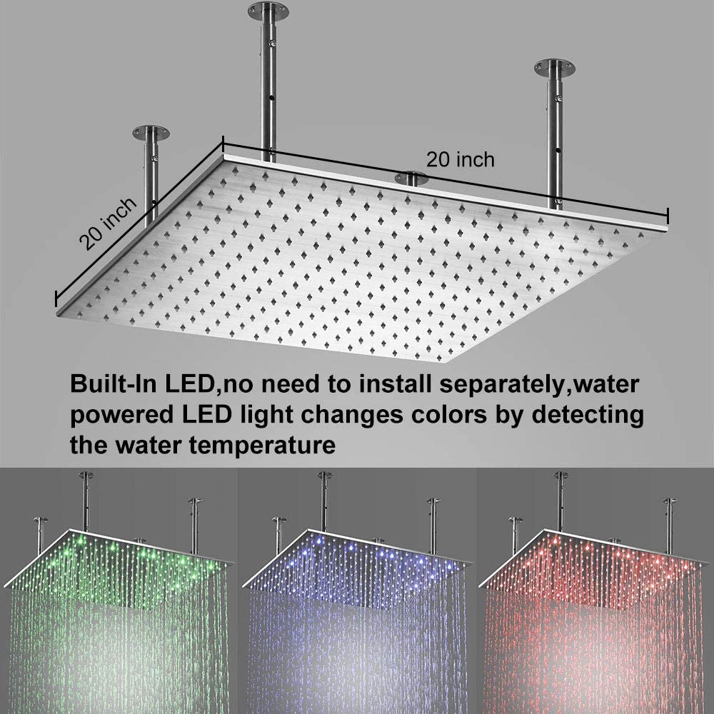 20 inch or 24 inch LED Ceiling mounted 3 way Chrome Digital display anti scald  Shower Faucet with 6 body jets - Image 4