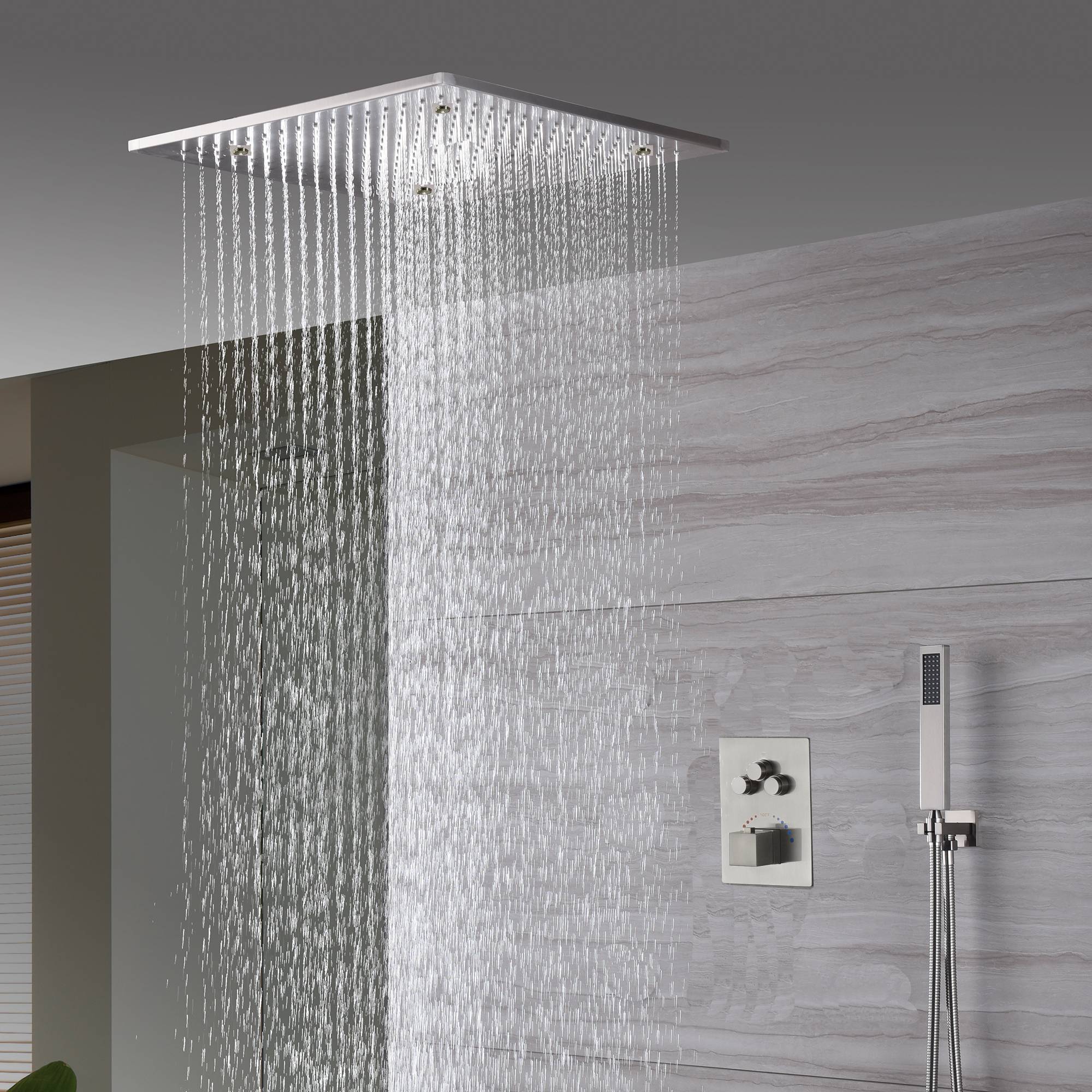 20inch Brushed nickel ceiling mount rainfall mist shower systems 3 way Digital display or thermostatic shower faucet - Image 3