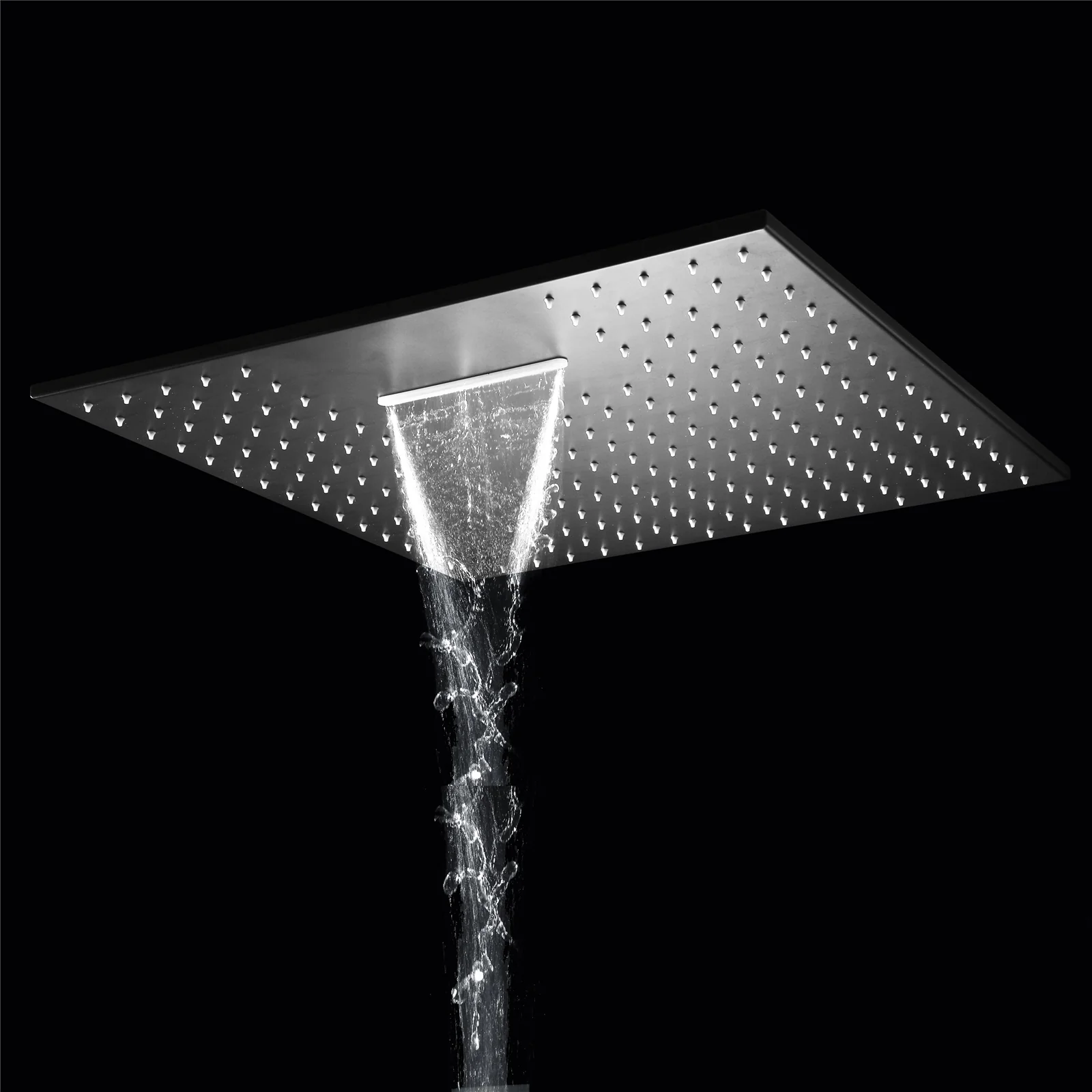 20inch Brushed nickel ceiling or flush mount rainfall waterfall shower systems 3 way thermostatic shower faucet that available in both led light or non-led light options - Image 13