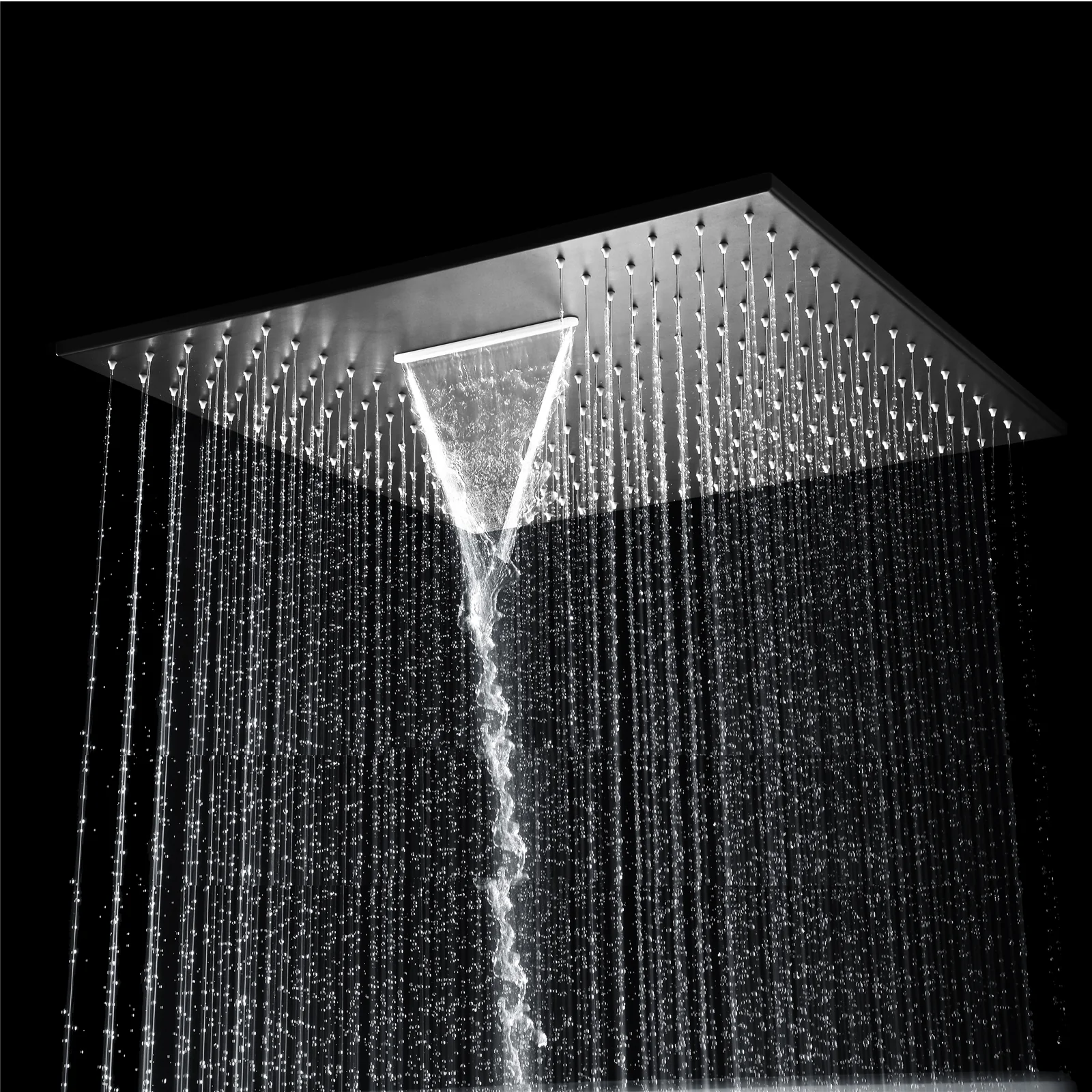 20inch Brushed nickel ceiling or flush mount rainfall waterfall shower systems 3 way thermostatic shower faucet that available in both led light or non-led light options - Image 15