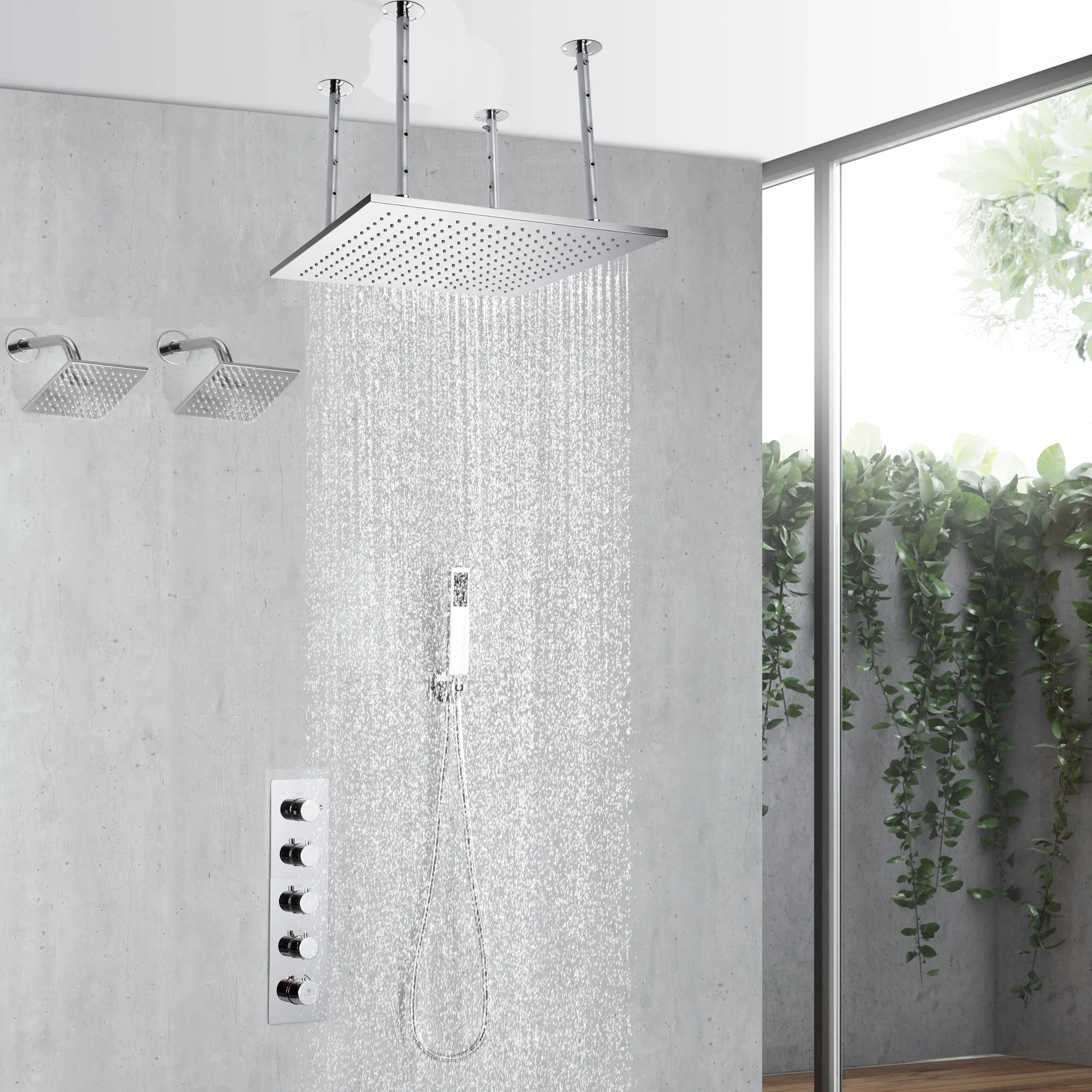 20inch chrome ceiling mount rainfall shower systems 4 way thermostatic valve with Dual Regular head - Image 2