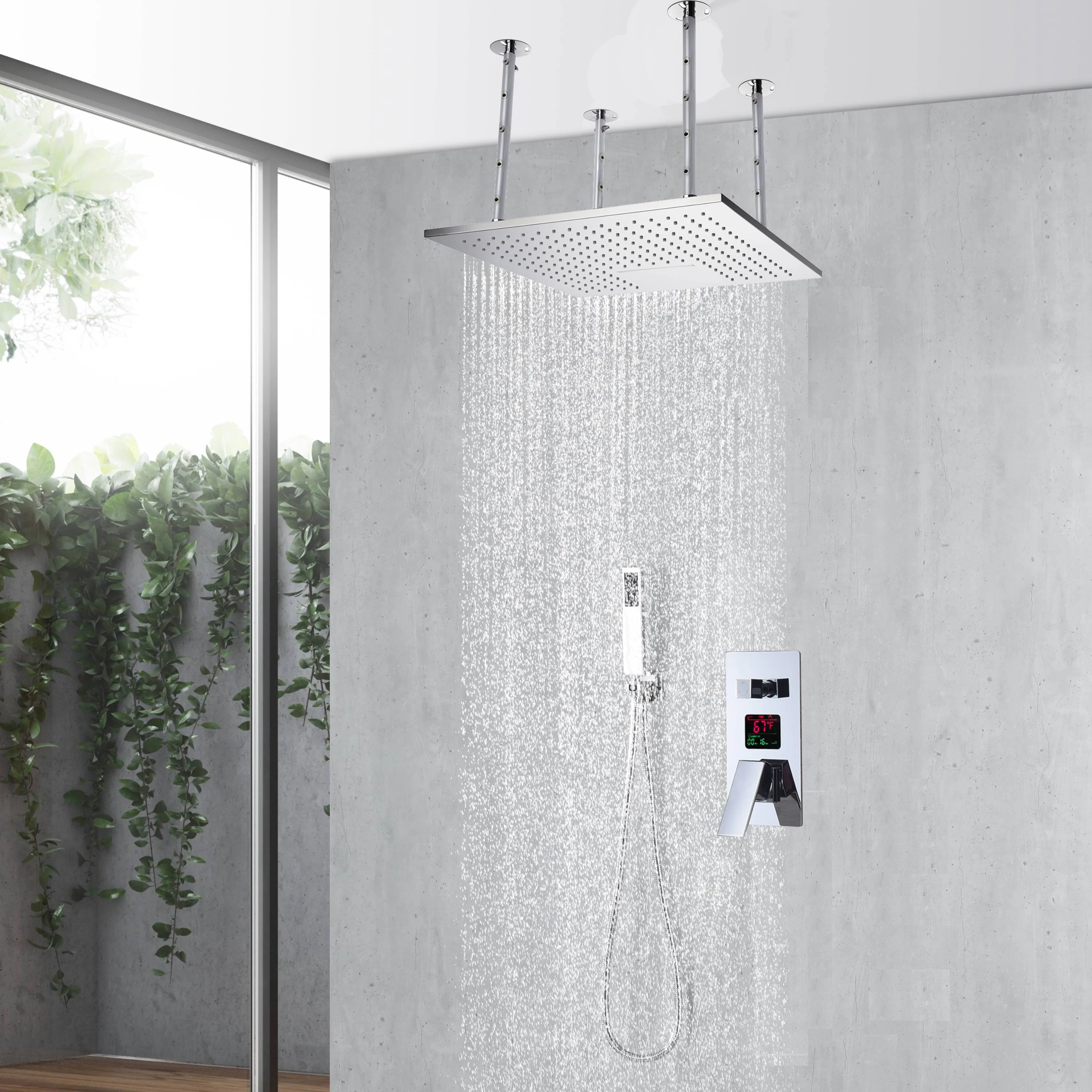 20inch flushed on chrome ceiling mount rainfall waterfall shower systems 3 way thermostatic Shower Faucet - Image 3