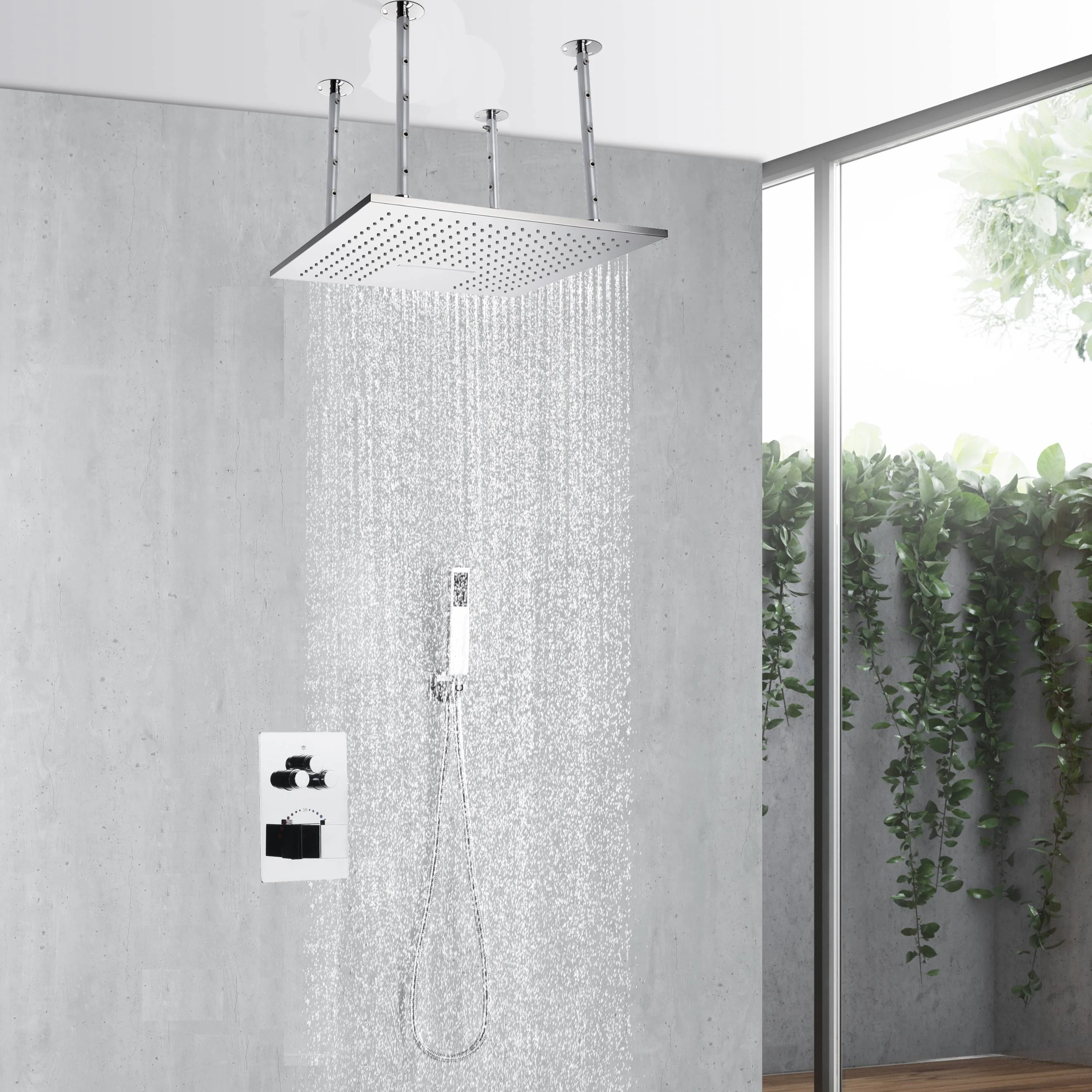 20inch flushed on chrome ceiling mount rainfall waterfall shower systems 3 way thermostatic Shower Faucet - Image 4