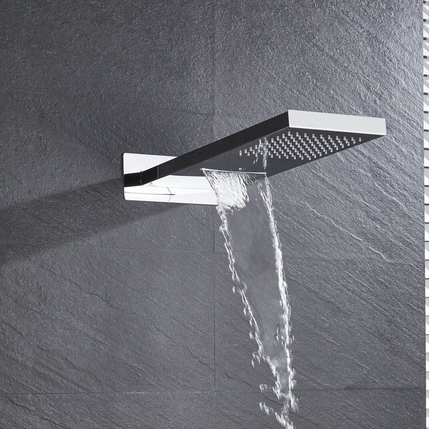 22" Chrome LED light or non-LED light rainfall waterfall shower head 3 way thermostatic shower system - Image 10