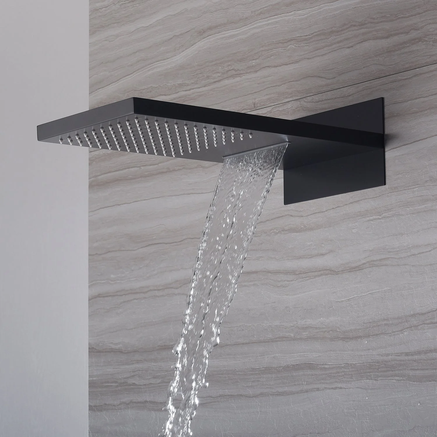22-Inch Wall-Mount Matte Black Rainfall and Waterfall Shower Head with 3-Way Digital Touch Panel Shower Faucet, Available with or without LED Light - Image 3