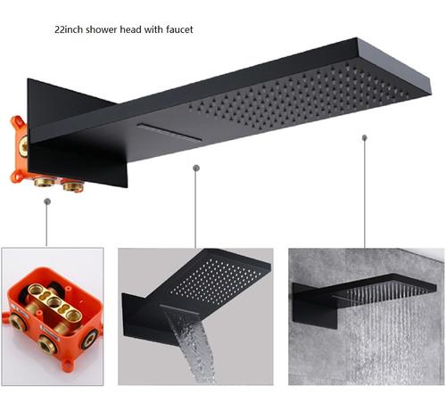 22-Inch Wall Mount Shower Heads: Choose from Chrome, Brushed Gold, Polished Gold, Brushed Nickel, or Matte Black or Oil Rubber Bronze Finishes, and Opt for LED or Non-LED Lighting - Image 9