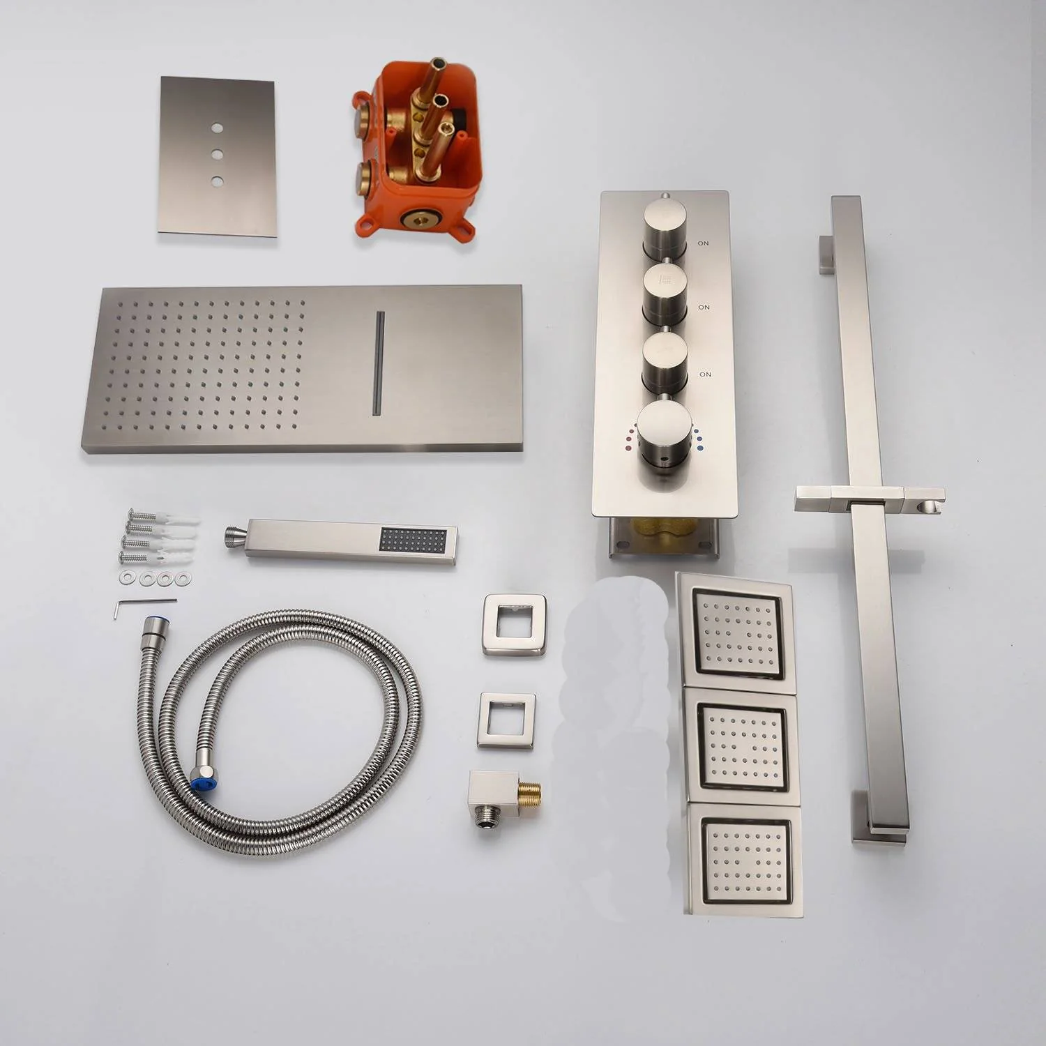 22inch rainfall and waterfall Brushed Nickel 4 Way Thermostatic Shower Faucet with 4inch Body Jet - Image 6