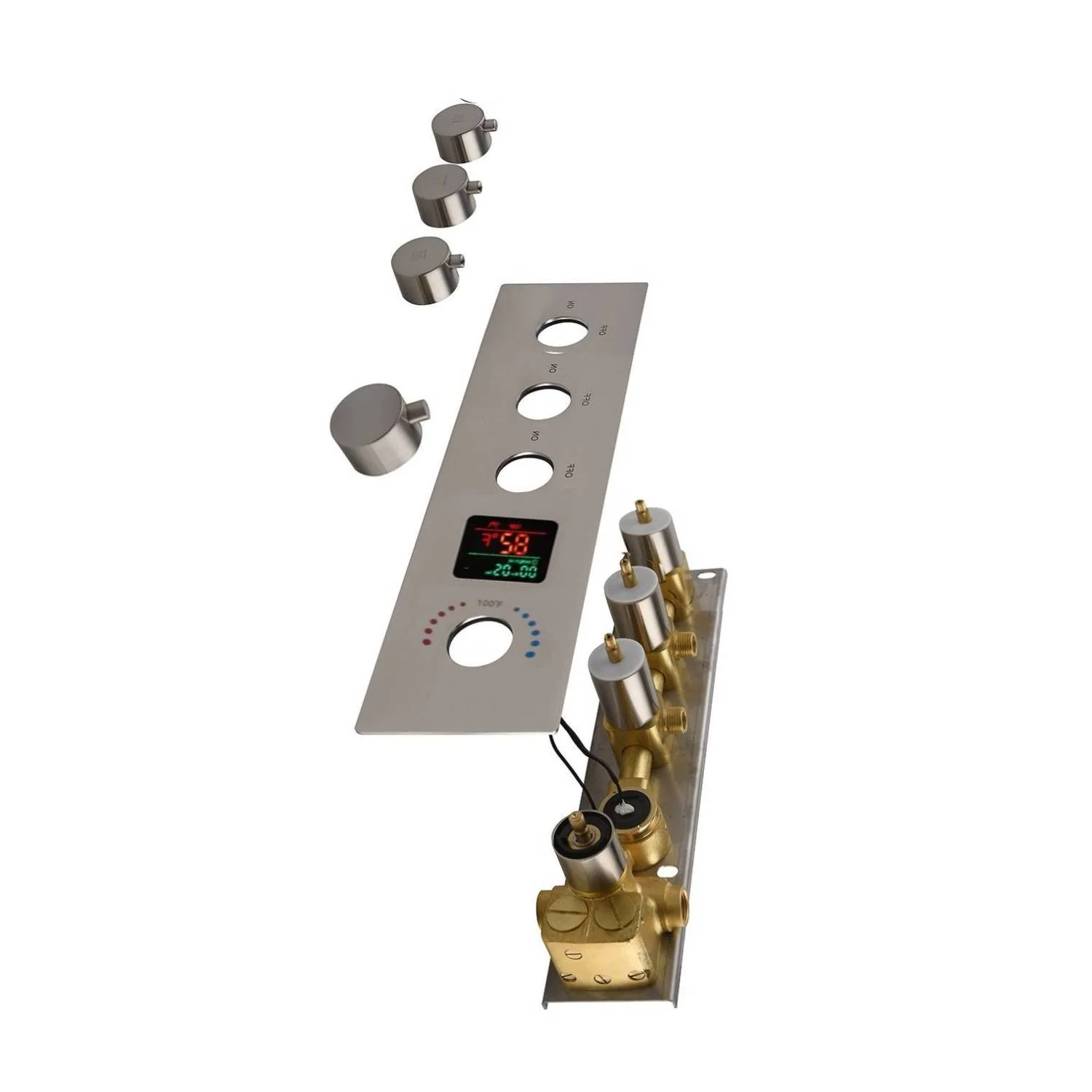 Wall-Mounted 22-Inch Brushed Nickel 3-Way Digital Thermostatic Shower Faucet with Rainfall, Waterfall, and Sliding Bar - Image 3
