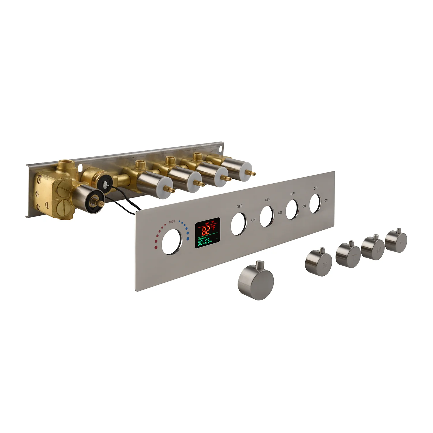 The Exquisite 22-Inch Brushed Nickel 4-Way Digital Thermostatic Shower Faucet with Rainfall, Waterfall, and 4-Inch Body Jet - Image 4