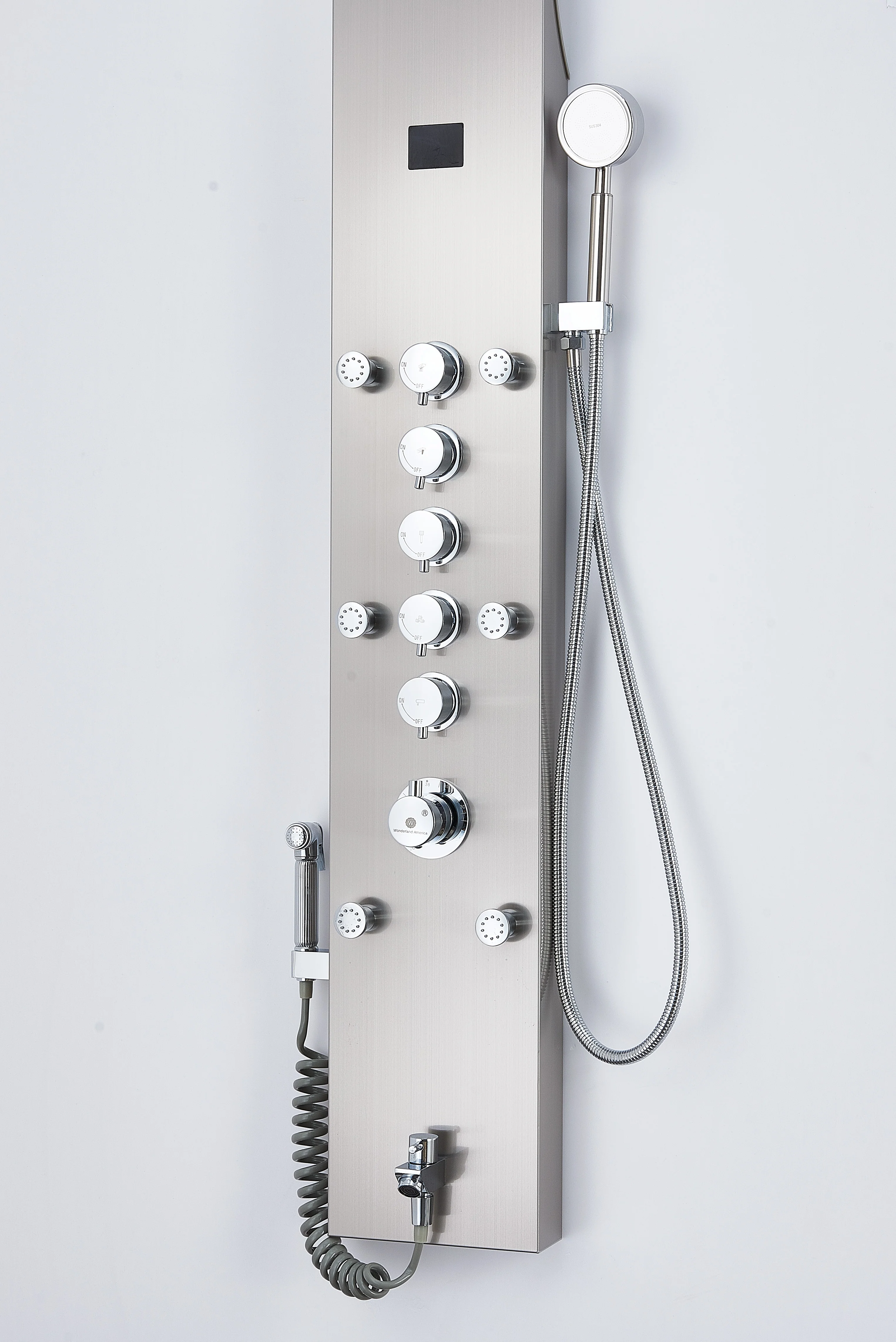 59'' Brushed Nickel LED Rain & Waterfall Massage Tower - Simultaneous and Independent Functionality - Image 3