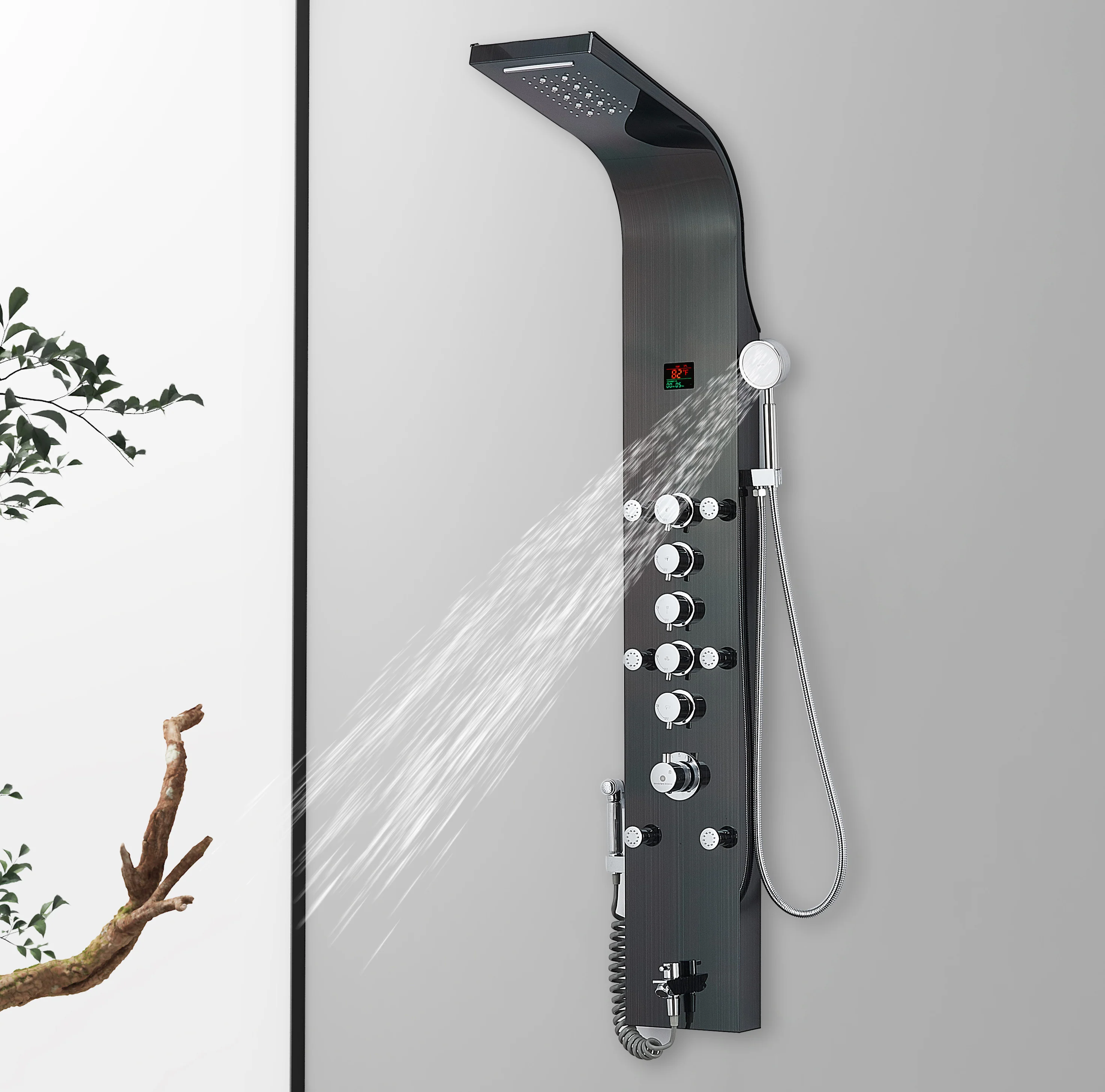 Oil Bronze Black LED 59'' Rain & Waterfall Massage Tower - Simultaneous and Independent Functionality - Image 4