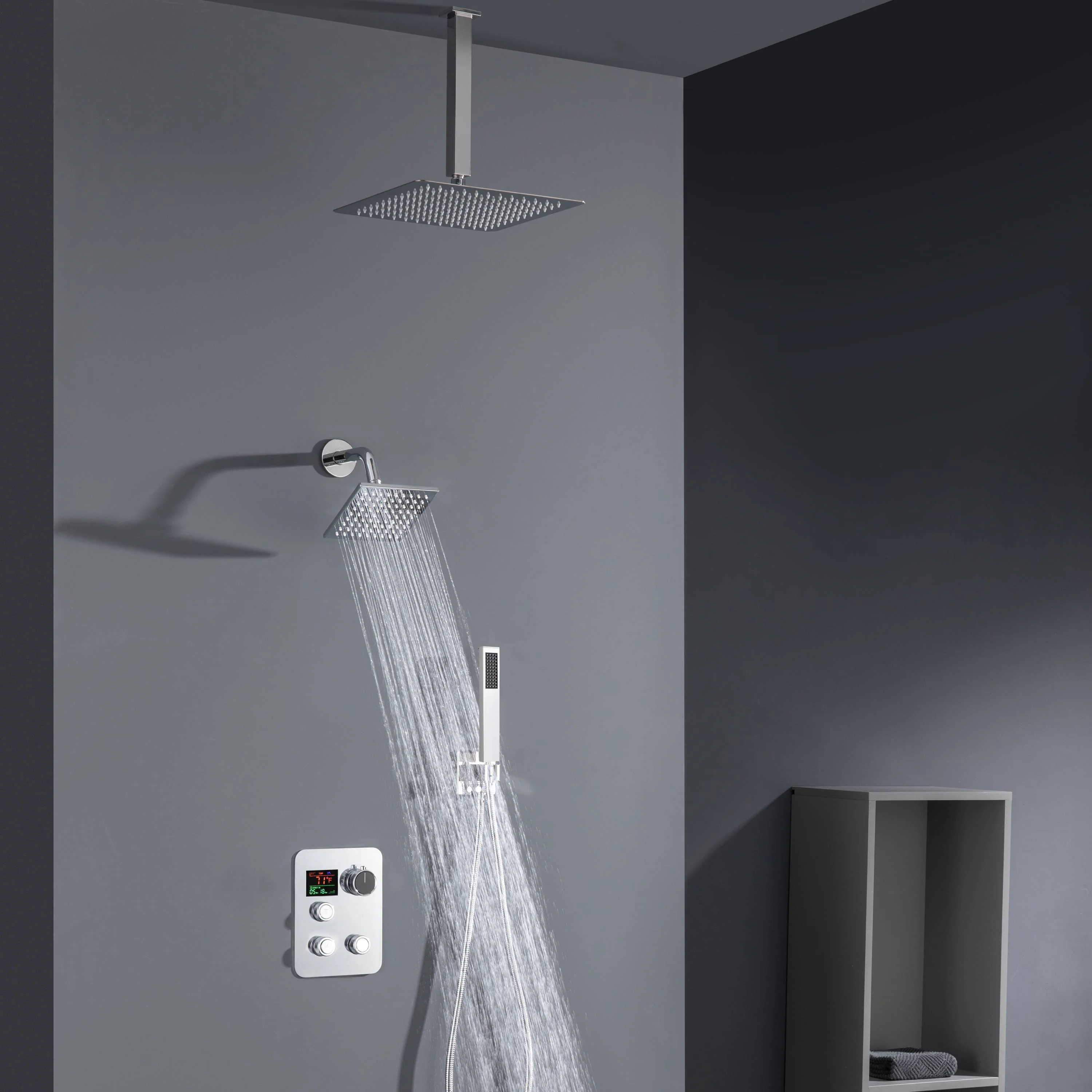 6" Regular Shower Head with Top Rainfall Shower Head - 3-Way Digital Thermostatic System - Image 10