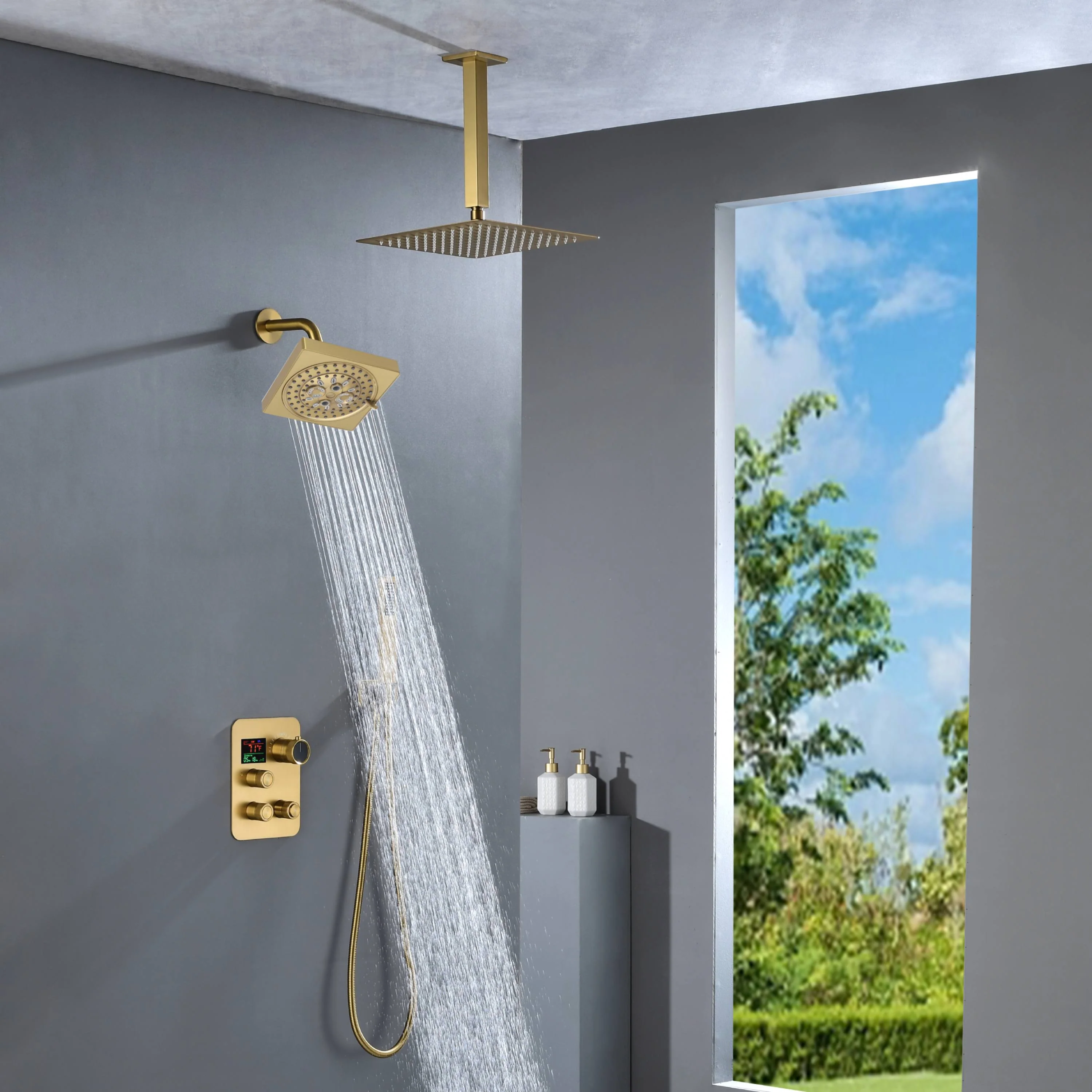6" Regular Shower Head with Top Rainfall Shower Head - 3-Way Digital Thermostatic System - Image 5