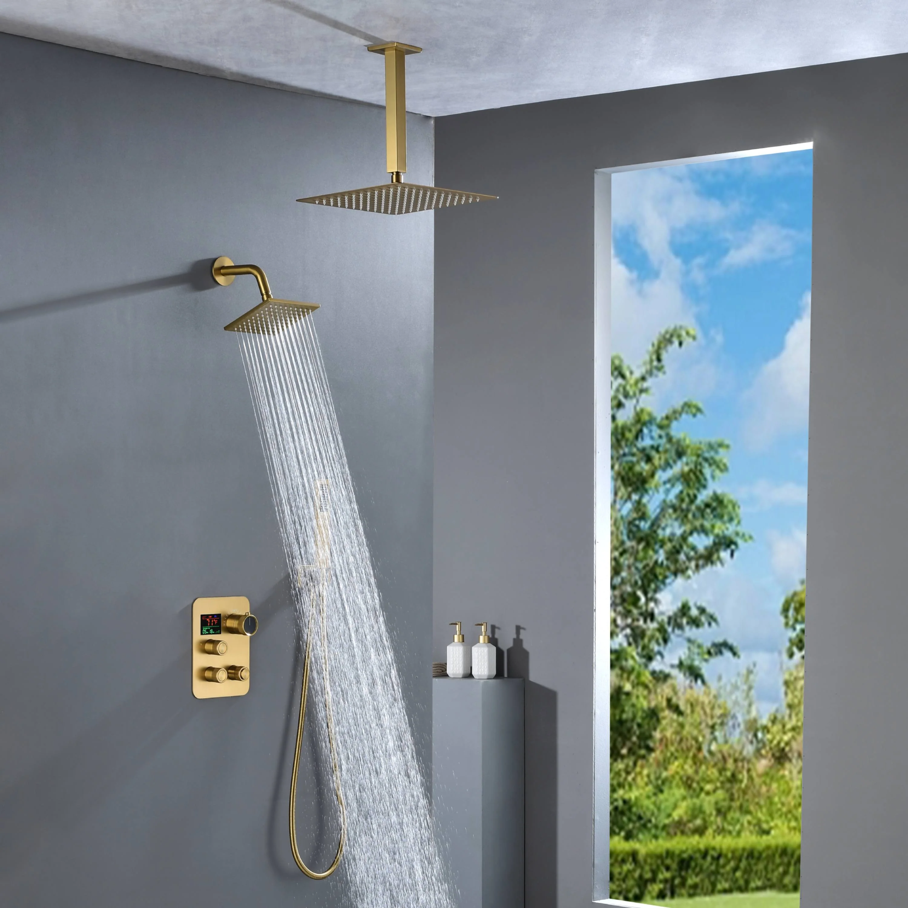 6" Regular Shower Head with Top Rainfall Shower Head - 3-Way Digital Thermostatic System - Image 6