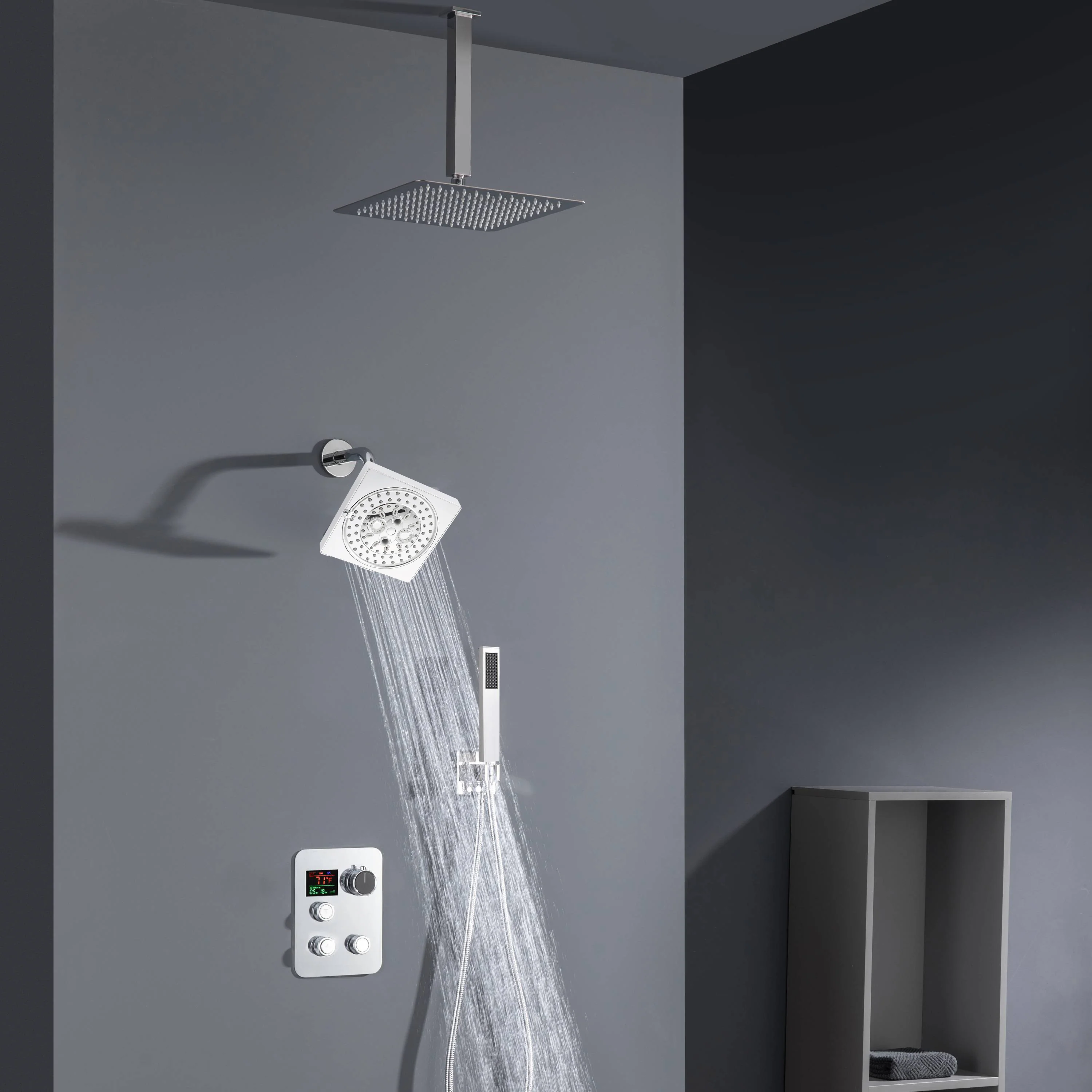 6" Regular Shower Head with Top Rainfall Shower Head - 3-Way Digital Thermostatic System - Image 9