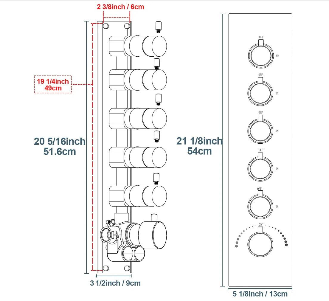 5 way thermostatic  rough in valve with trim - Image 2