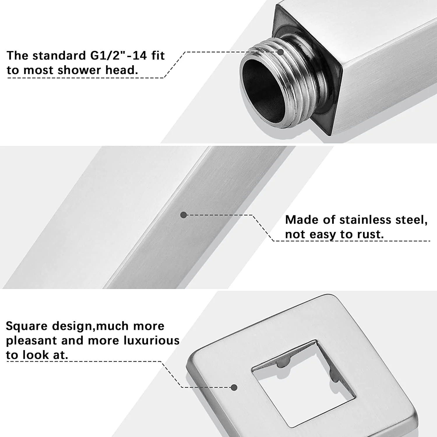 Rose Gold or Brushed nickel 9 inch or 18 inch or 24 inch or 36-inch  brass ceiling shower arm with flange - Image 3