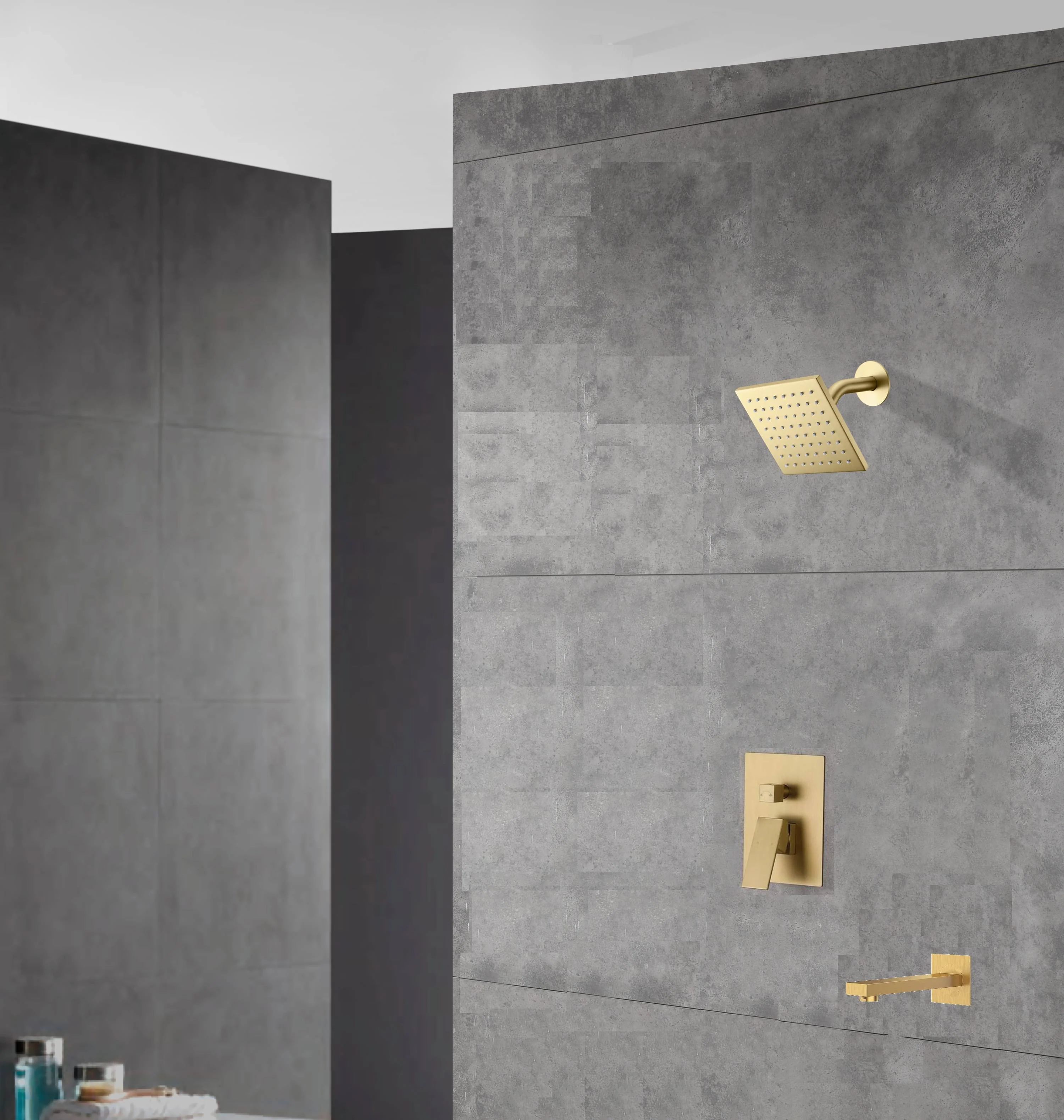 6 Inch Regular shower head wall Mount Brushed Gold two functions Shower System with pressure balance rough in valve and trim and waterfall tub spout - Image 3