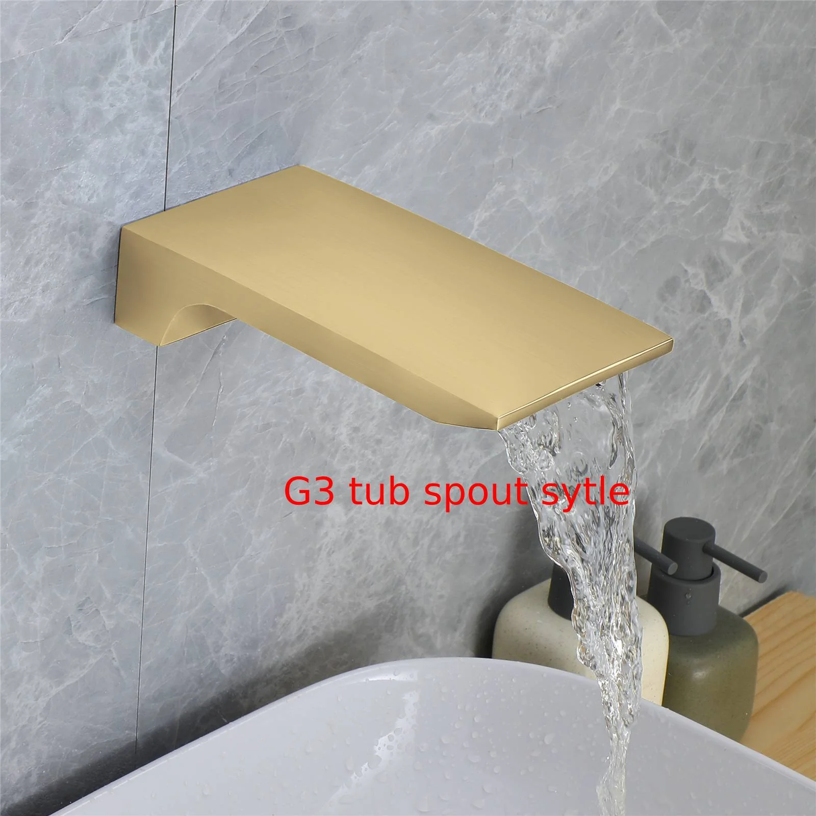 6 Inch Regular shower head wall Mount Brushed Gold two functions Shower System with pressure balance rough in valve and trim and waterfall tub spout - Image 9