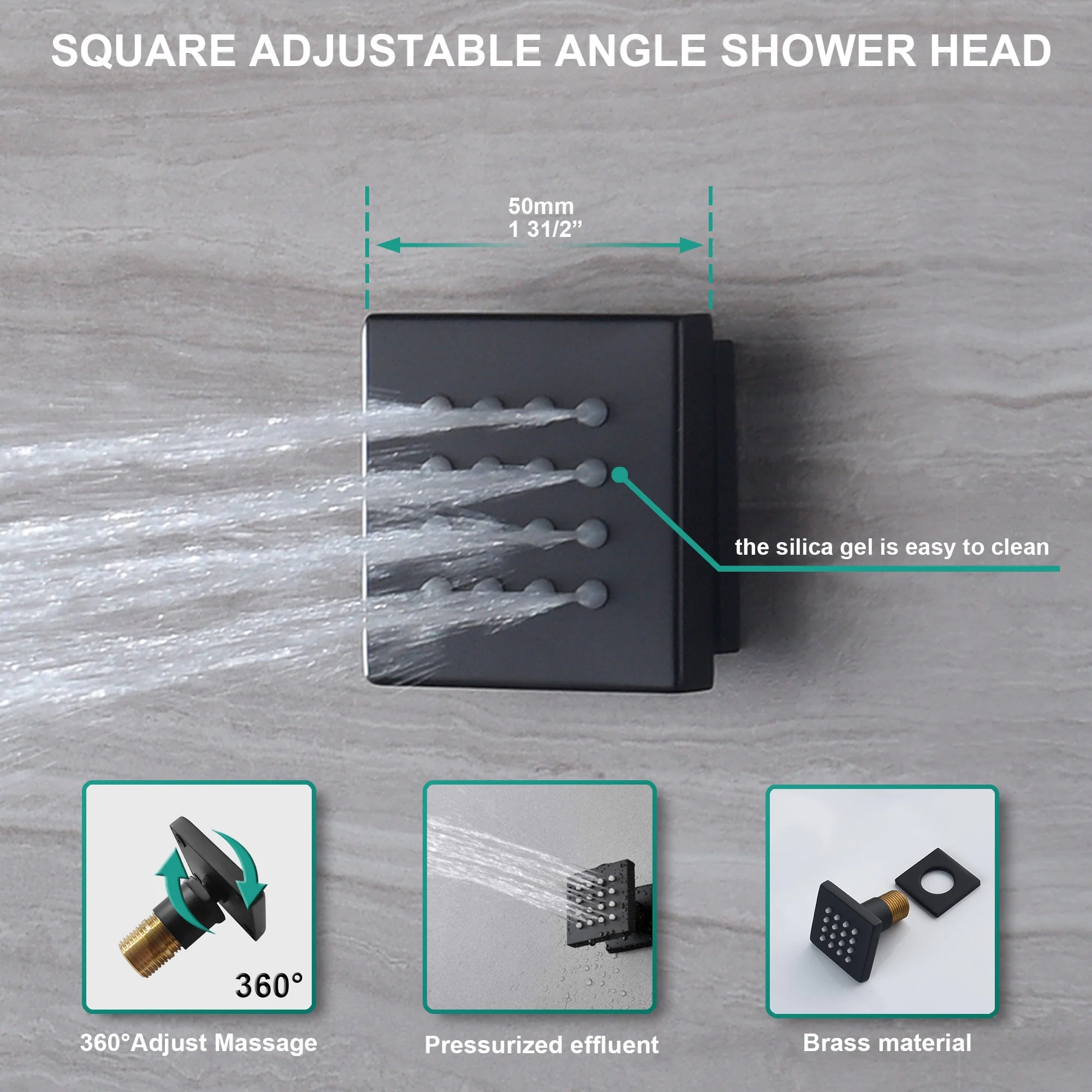 Flush-Mount Matte Black 4-Way Thermostatic Faucet: Featuring Digital Display, 6 Body Jets, Regular Head, and a 20-Inch LED Light Rainfall Shower Head - Image 9