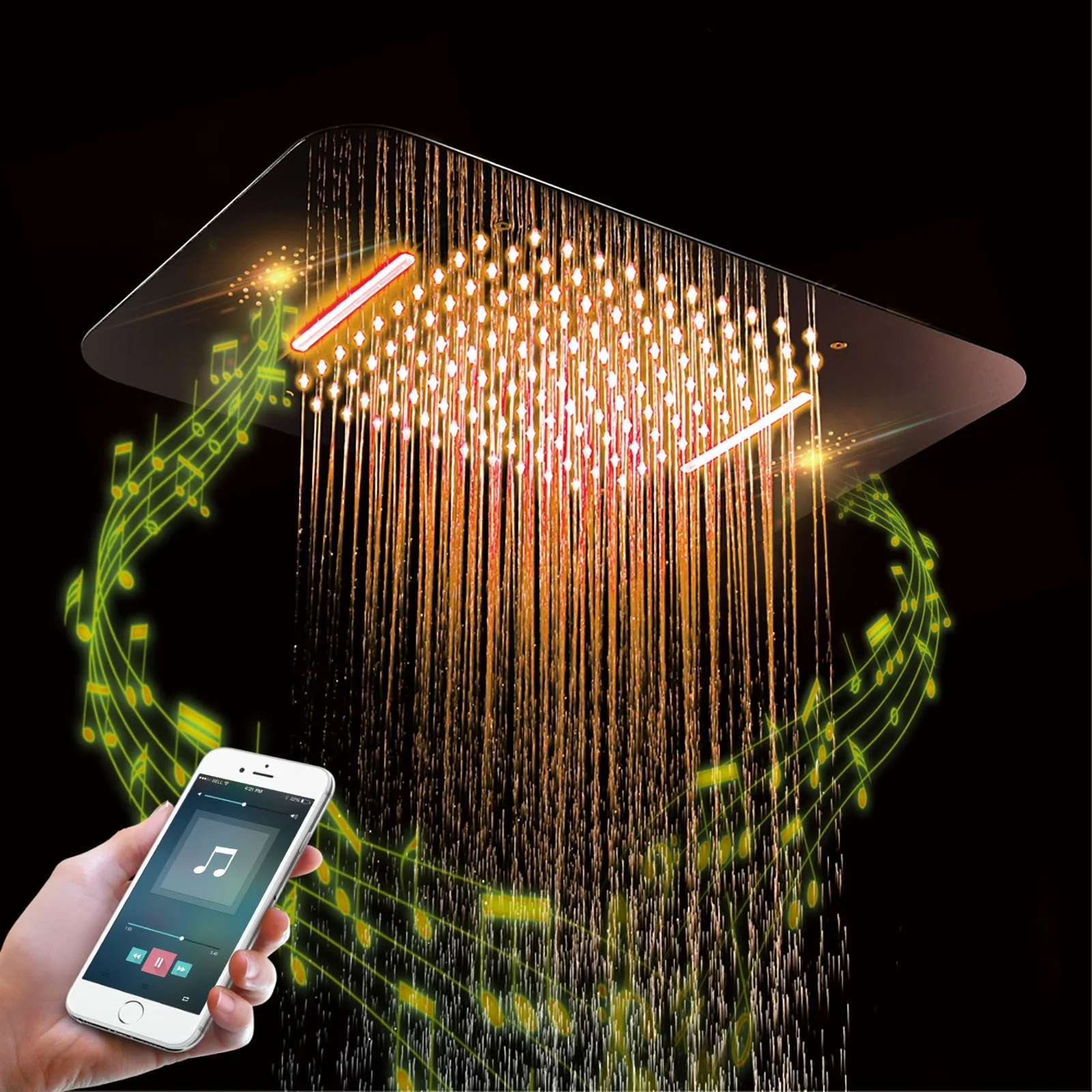 Chrome 4-Way Digital Display Thermostatic Shower Faucet with 23x15-Inch Music LED Showerhead Offering 64 Colors, Simultaneous and Separate Functionality - Image 7