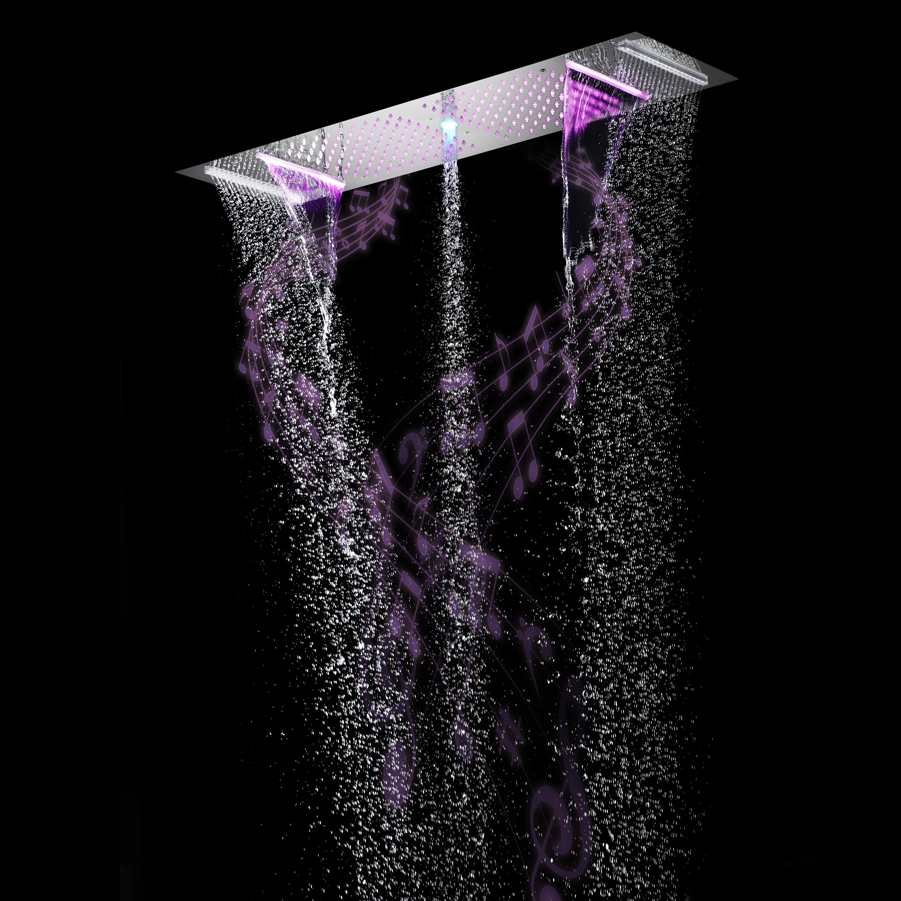 64 LED colors music led flushed in 36x12 inch 4 functions shower head 6 way thermostatic shower faucet with flush 4 inch body jets - Image 4