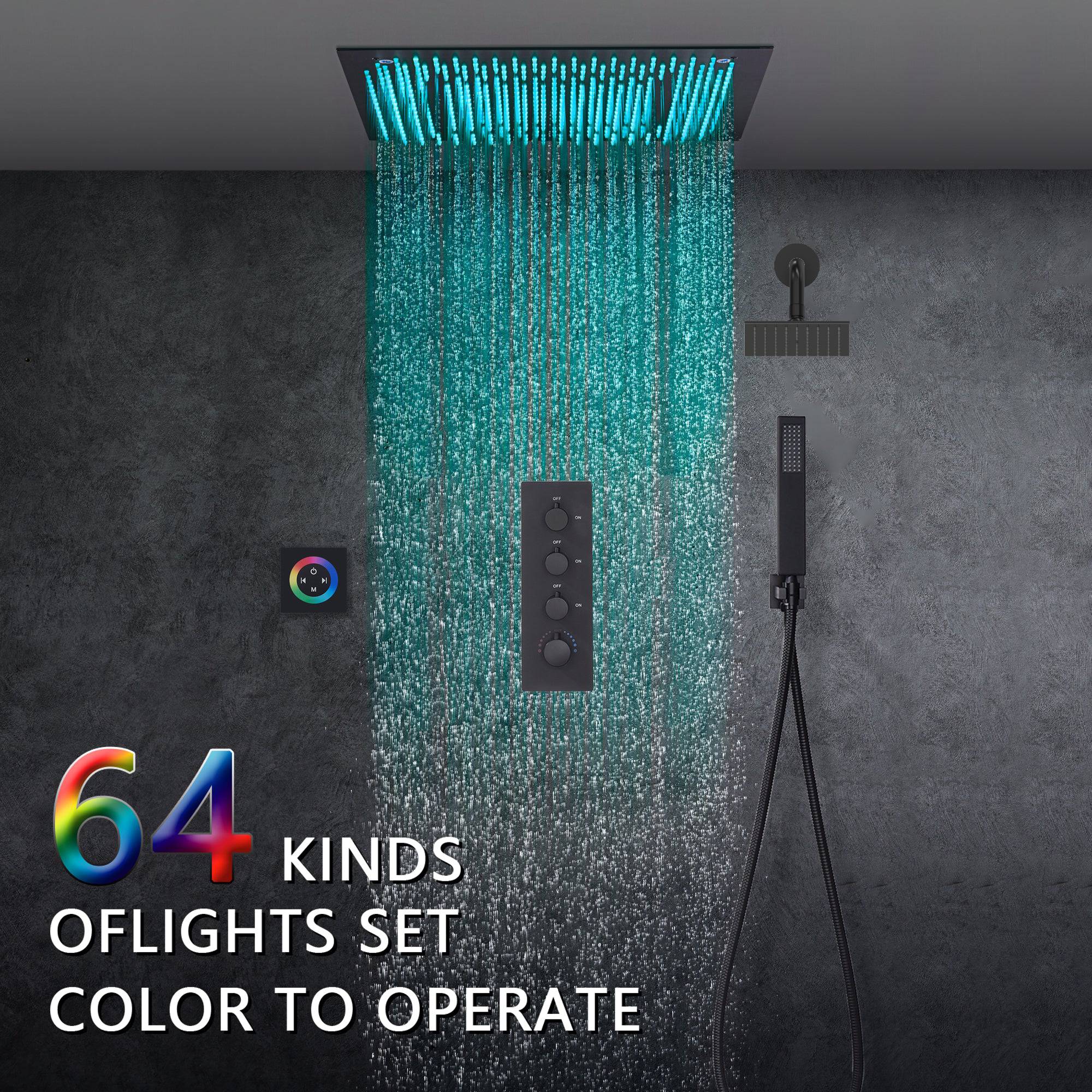 Matte Black 20" LED Rainfall Shower System with 3-Way Thermostatic Valve, Regular Head - Image 5