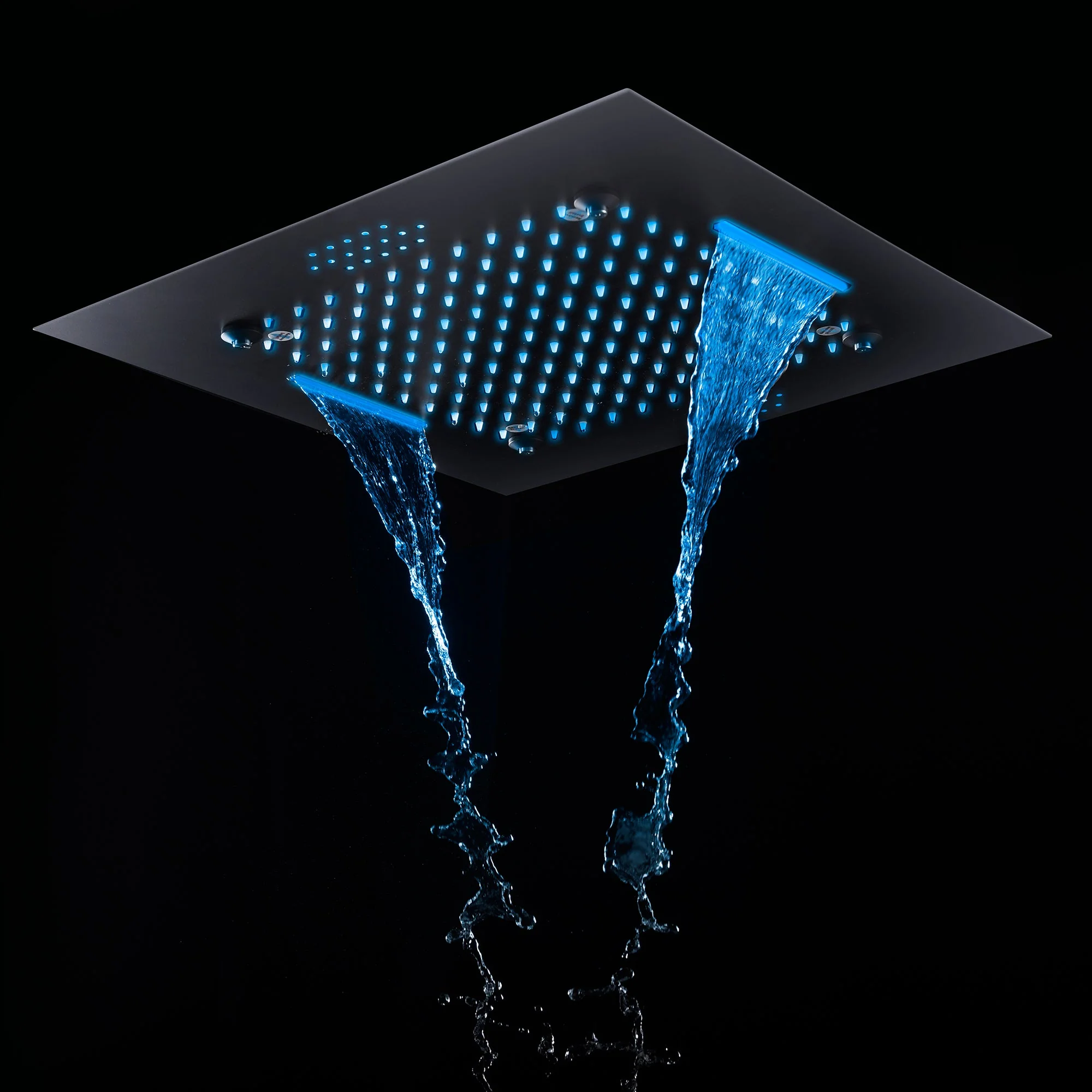 Bluetooth Music 64 LED colors 20 inch Matte Black flushed on rainfall waterfall mist shower systems 6 way thermostatic valve with Regular head and 6 body jets and touch panel - Image 3