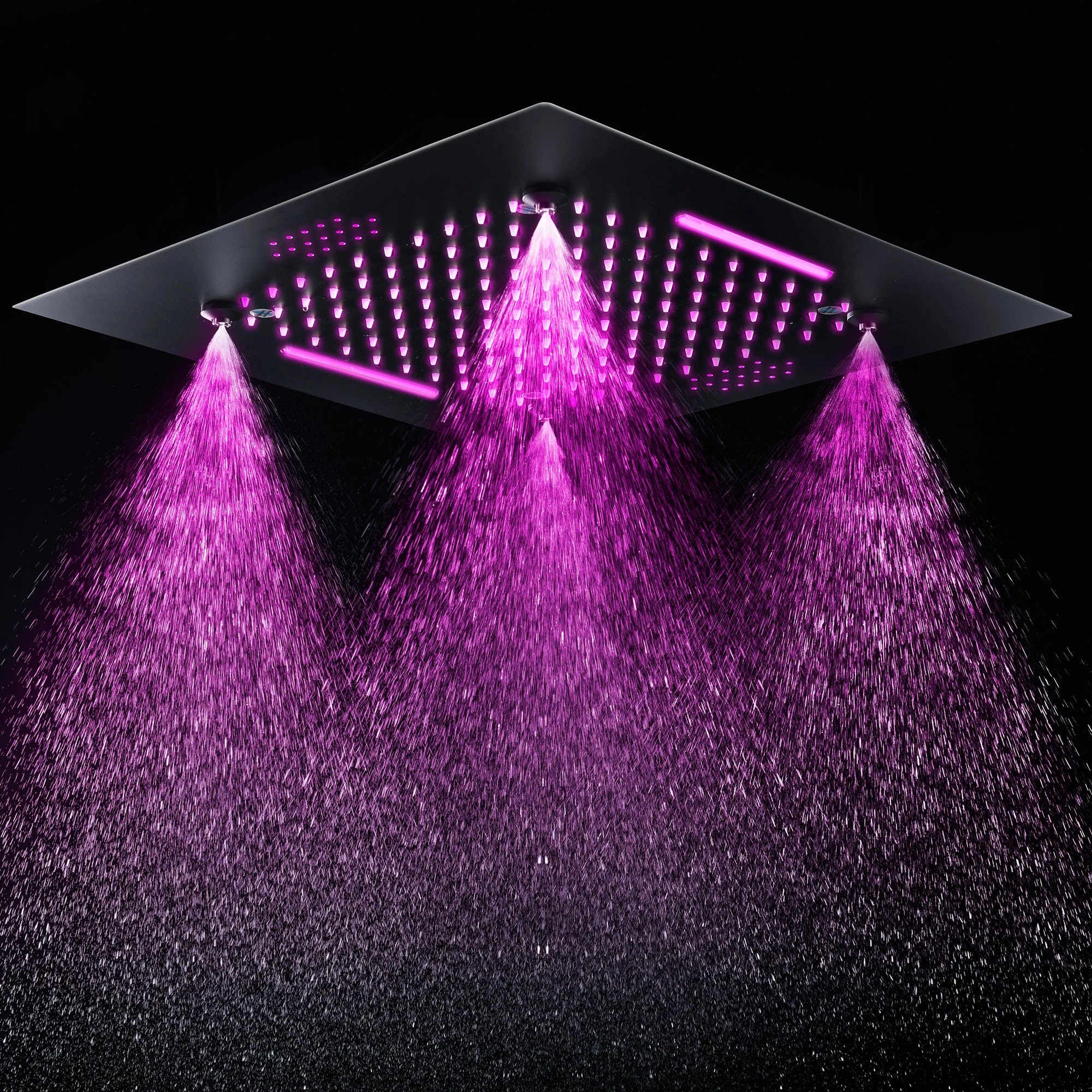 Bluetooth Music 64 LED colors 20 inch Matte Black flushed on rainfall waterfall mist shower systems 6 way thermostatic valve with Regular head and 6 body jets and touch panel - Image 4